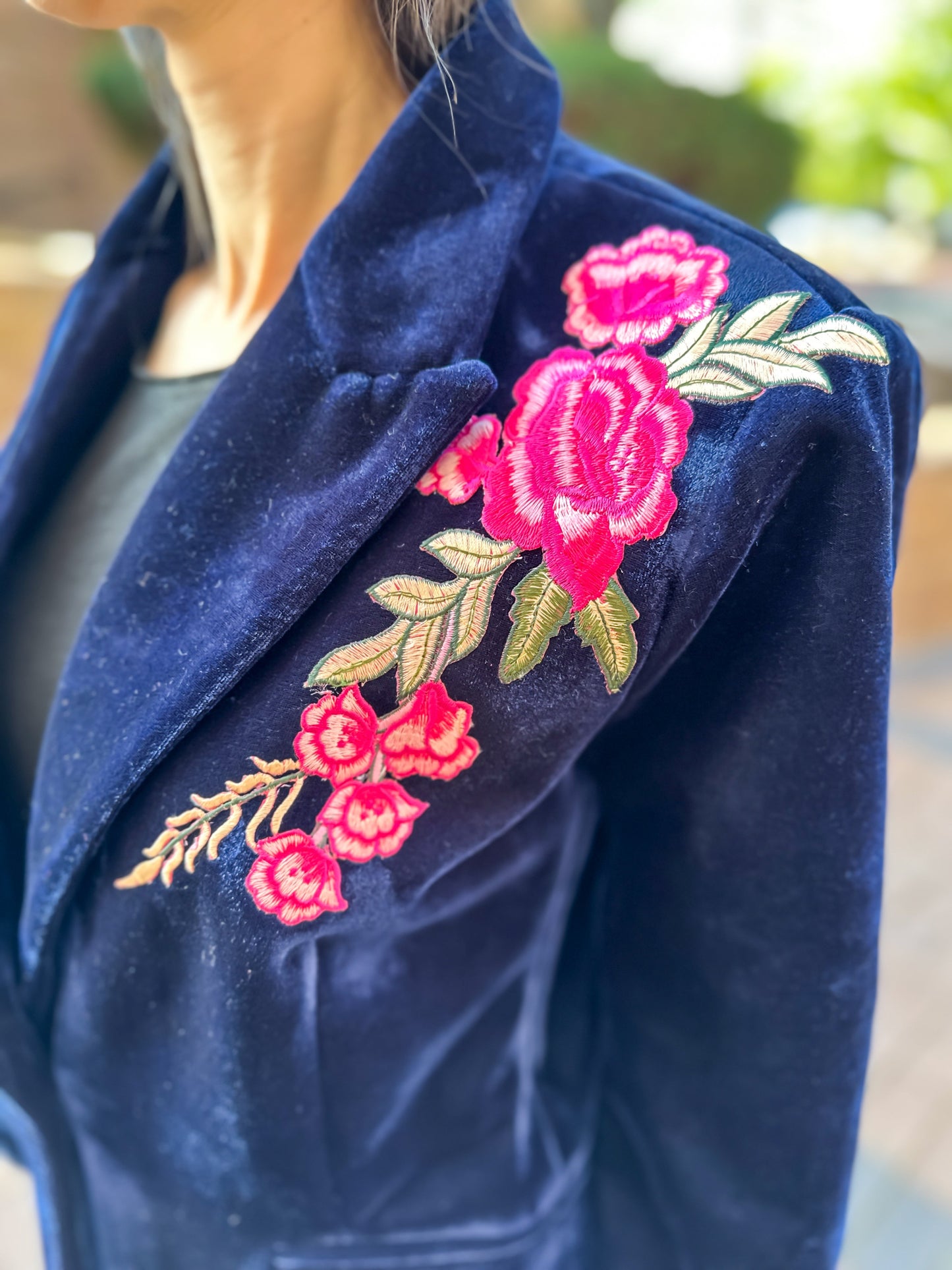 Pink Floral Navy Velvet Blazer