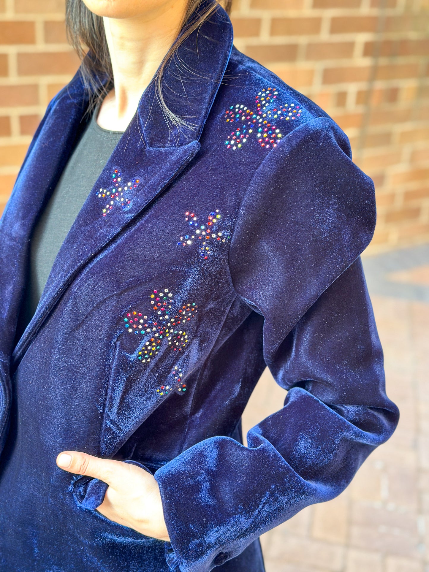 Crystal Flowers Navy Velvet Blazer