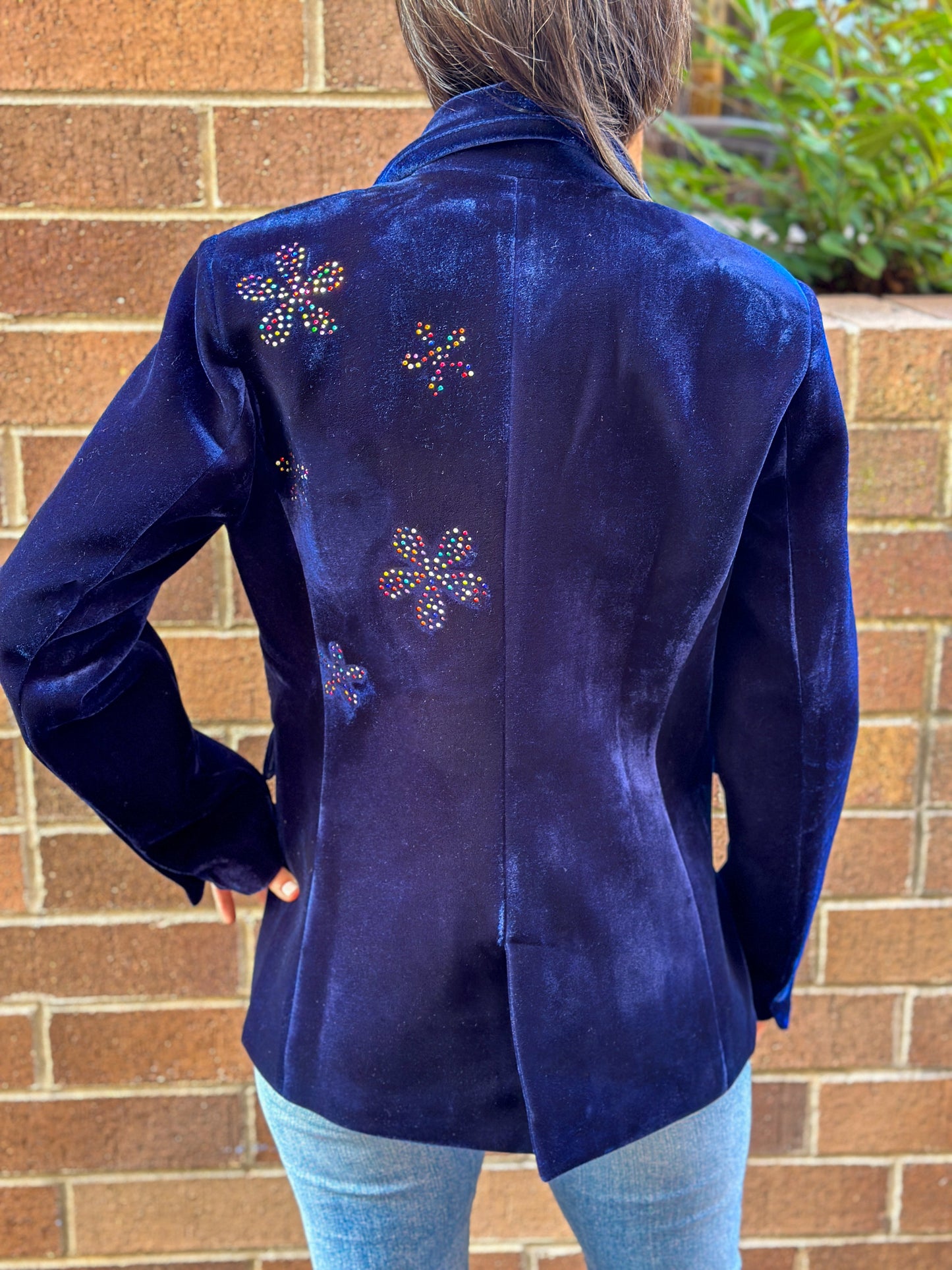 Crystal Flowers Navy Velvet Blazer