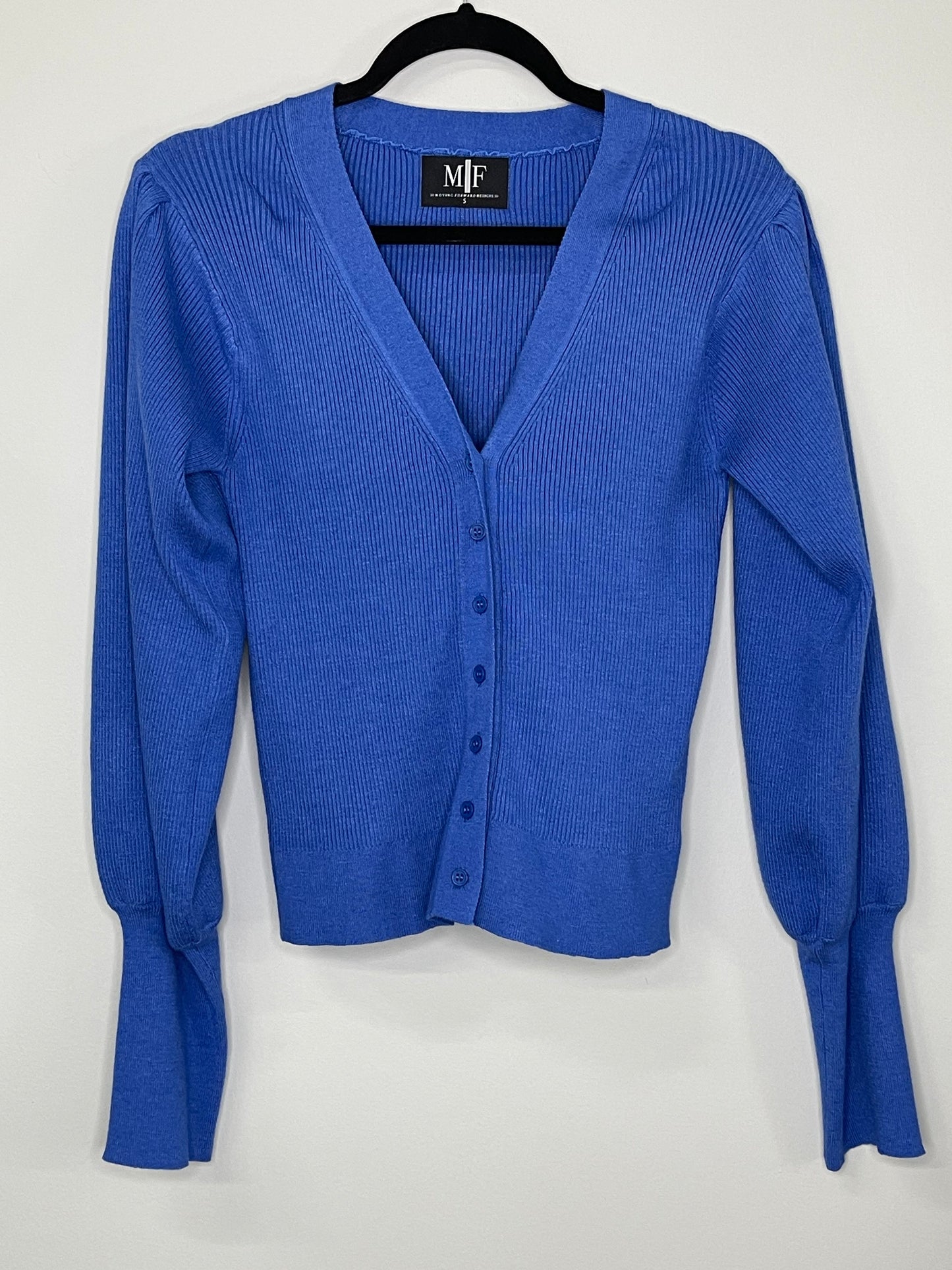 Sweater, Cardigan Puff Shoulder Blue, Dripping Heart