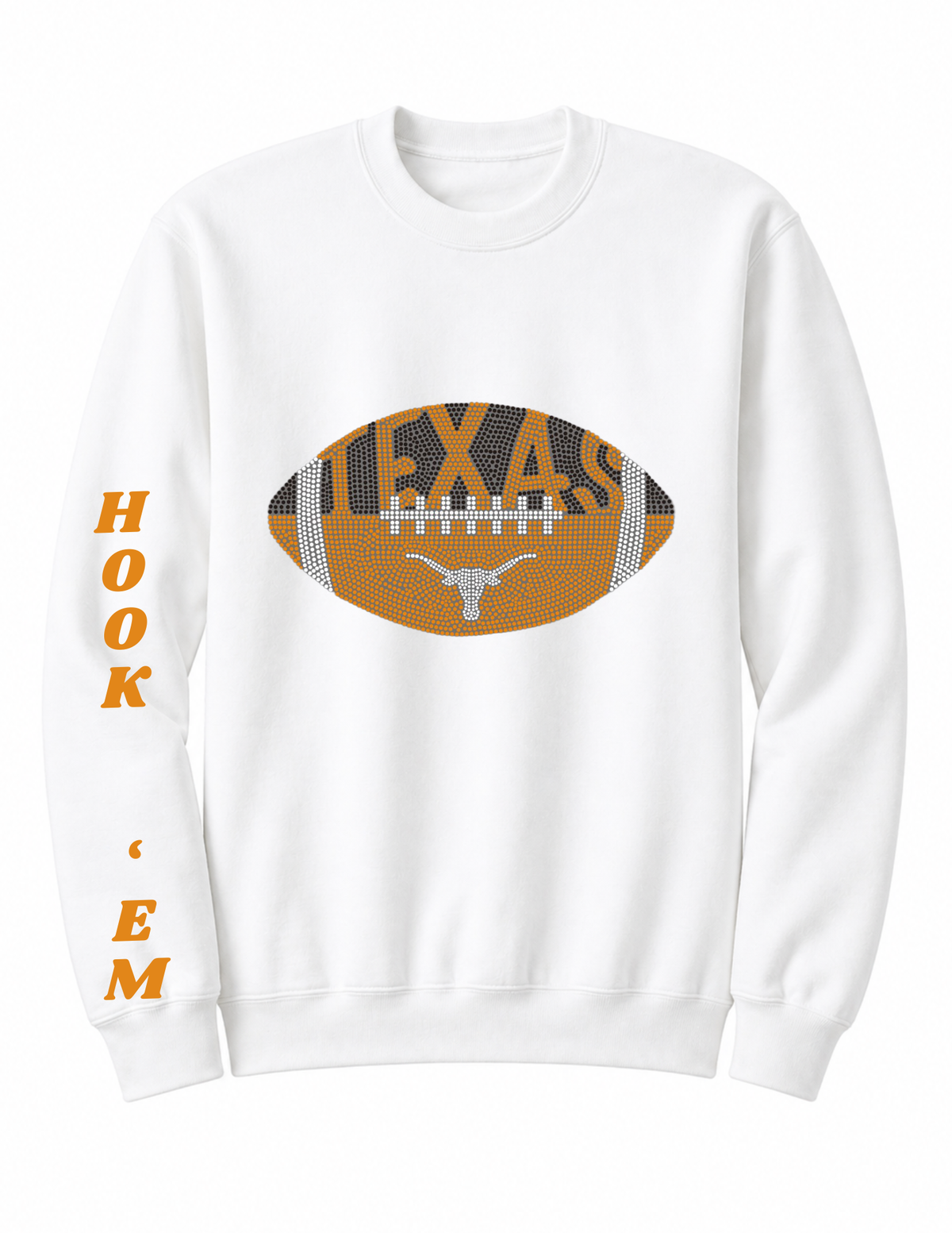 University of Texas-Austin Hook 'Em & Football White Crewneck Sweatshirt