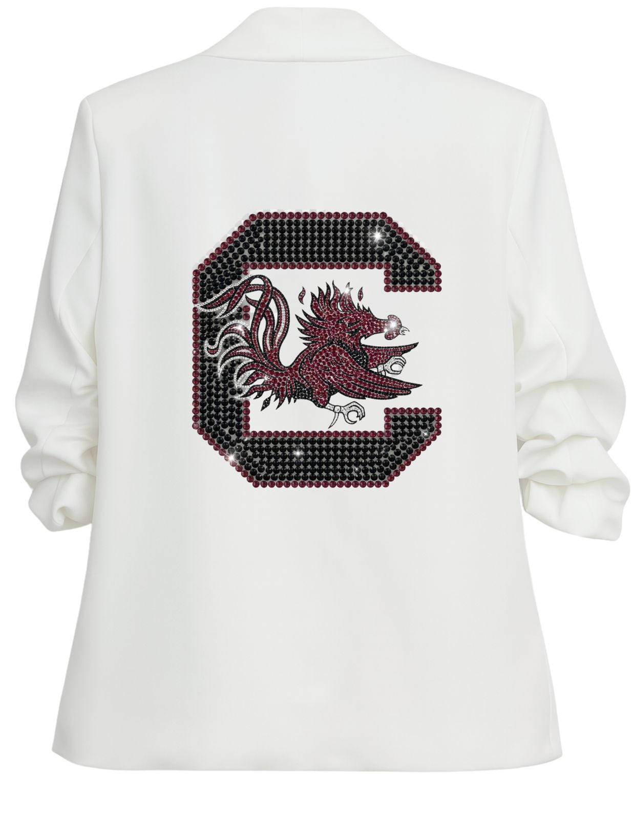 University of South Carolina Gamecock C White Ruched Sleeve Blazer
