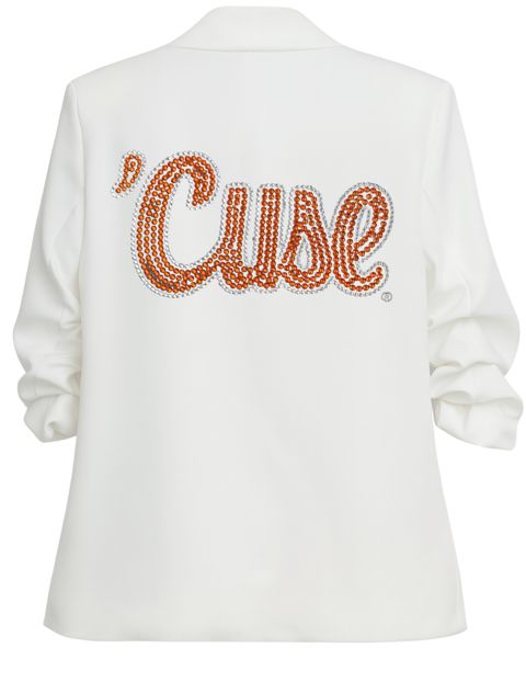 Syracuse 'Cuse Script White Ruched Sleeve Blazer