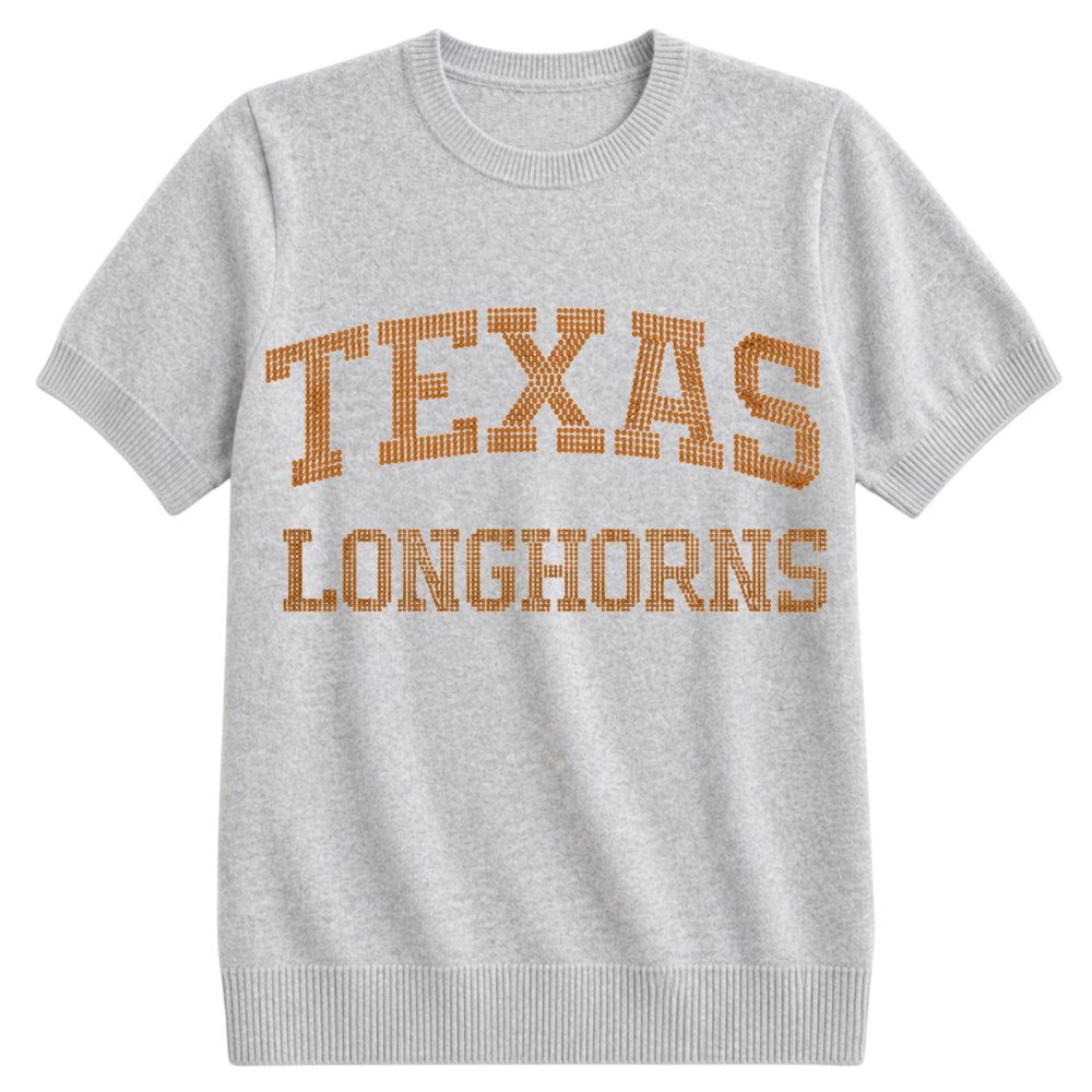 University of Texas-Austin Longhorn Head Gray Short Sleeve Sweater
