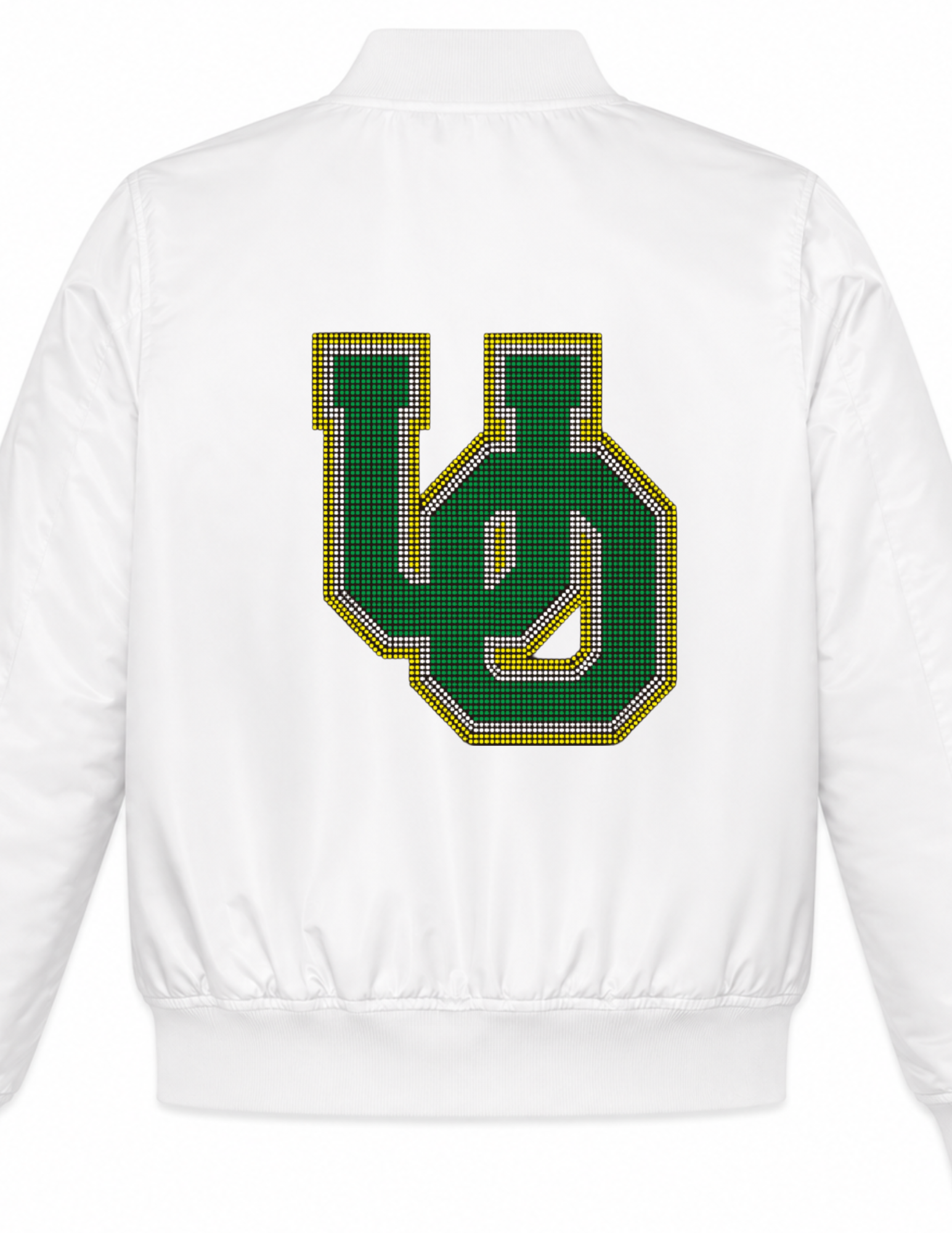 University Of Oregon Large Interlocking UO White Bomber Jacket