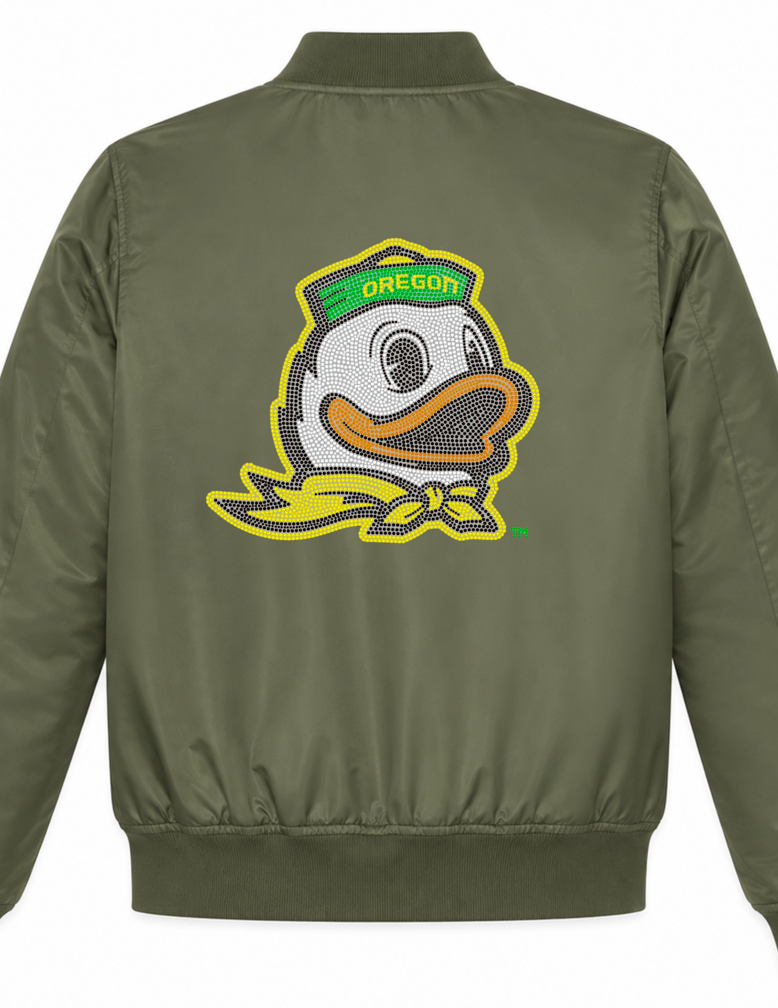 University of Oregon Duck Army Green Bomber Jacket