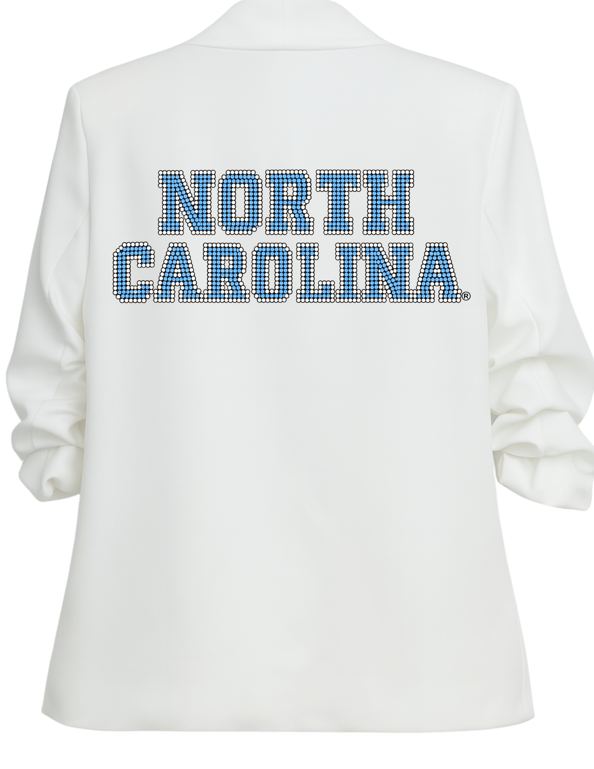 University of North Carolina Block Letters White Ruched Sleeve Blazer
