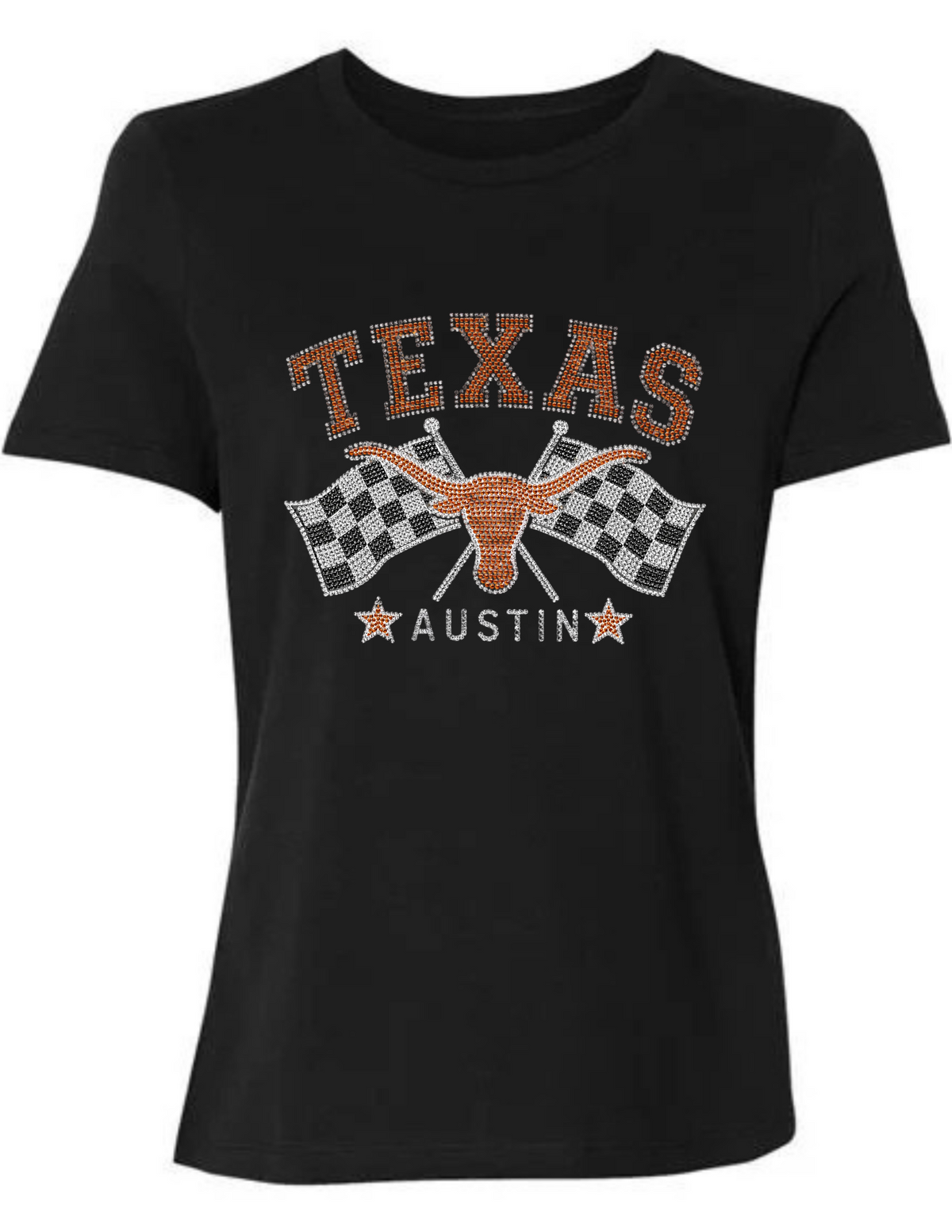 University of Texas-Austin Longhorns Checkered Flag Black Crewneck T-Shirt