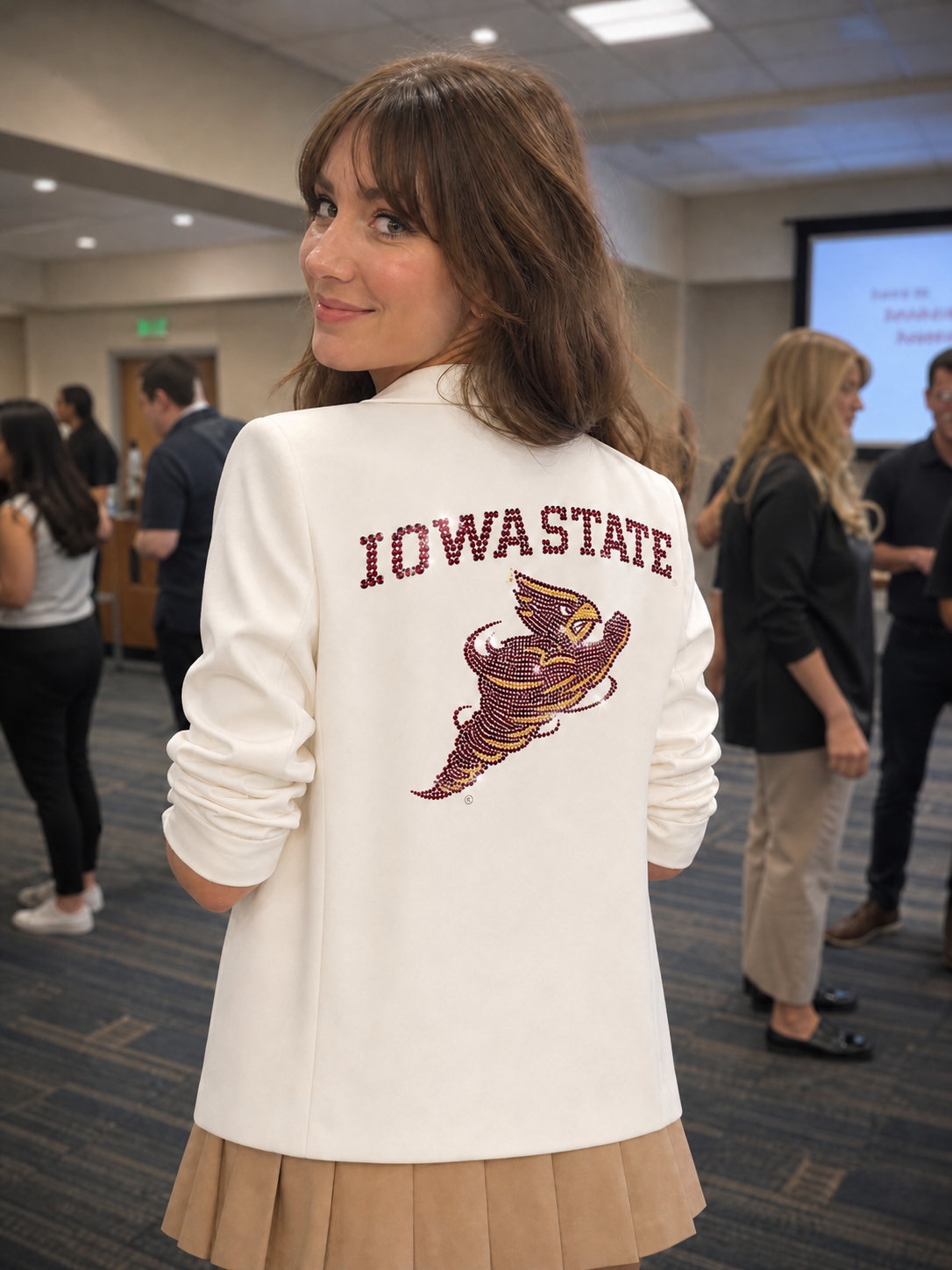 Iowa State Cy the Cardinal White Blazer w/ Ruched Sleeve