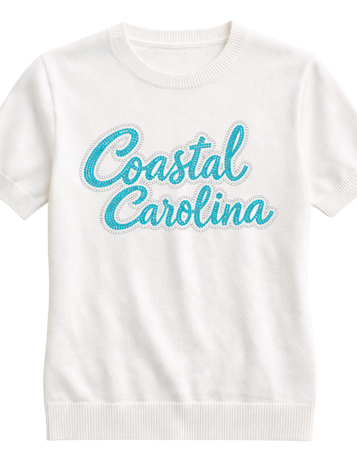 Coastal Carolina Script Ivory Short Sleeve Sweater
