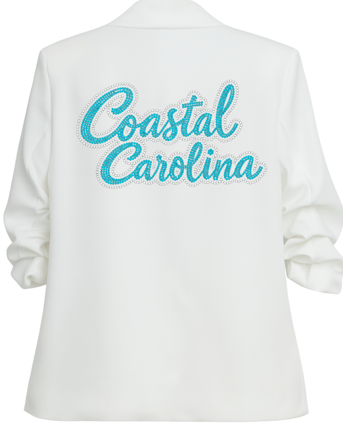 Coastal Carolina Script White Ruched Sleeve Blazer