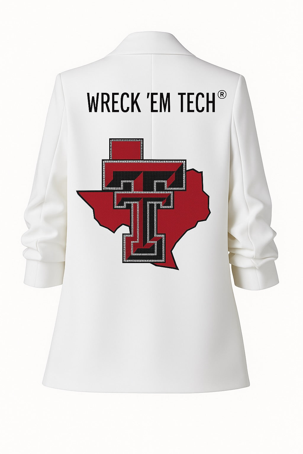 Licensed Game Day Blazer, Ruched White, Texas Tech TT State Wreck Em Tech