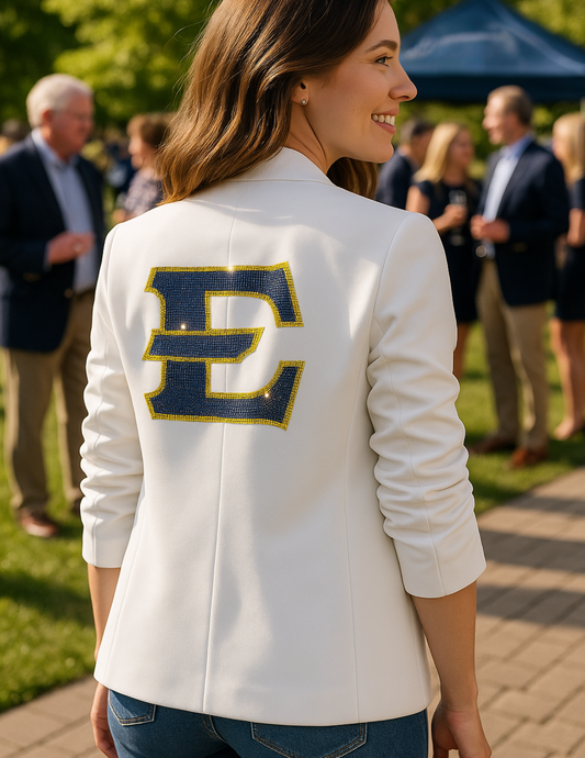 Licensed Game Day Blazer, White Ruched, East Tennessee State E