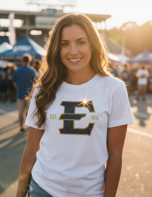 Licensed Game Day T-Shirt, Crewneck White, East Tennessee State Est 1911