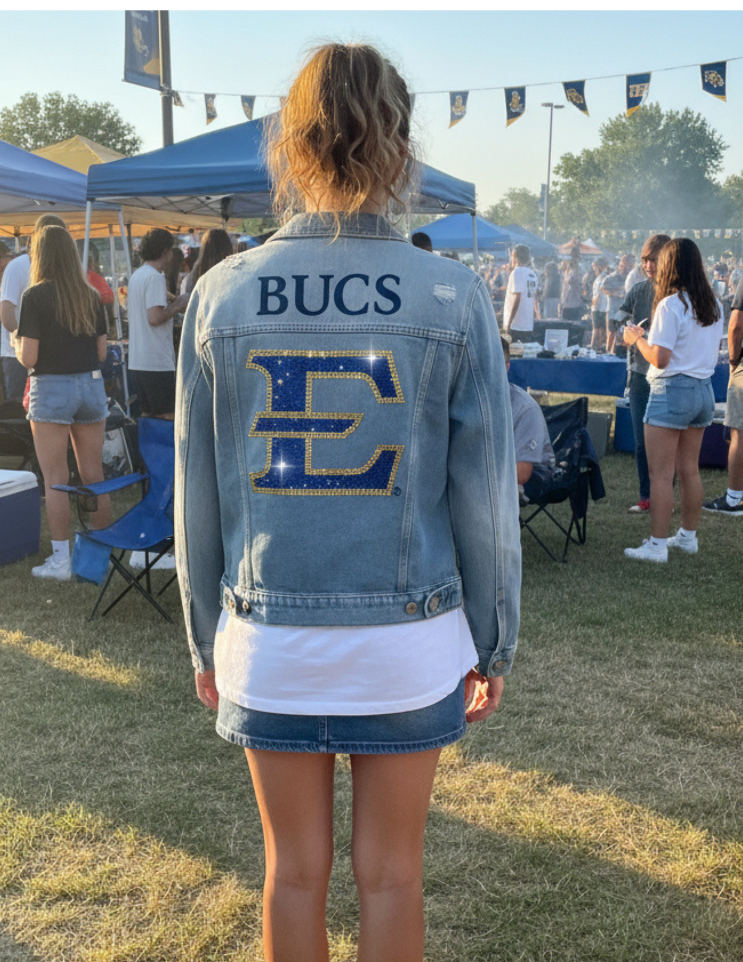 Licensed Game Day Jacket, Denim, East Tennessee State Bucs E