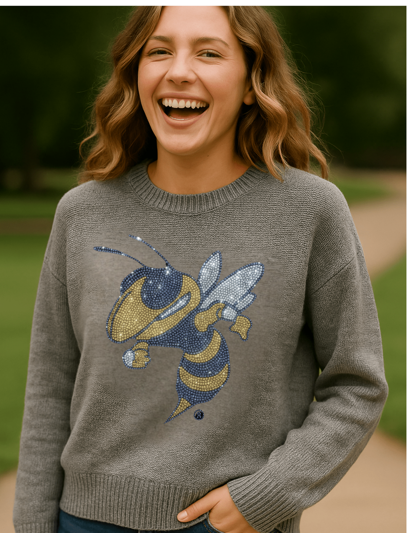 Licensed Game Day Sweater, Crewneck Grey, Georgia Tech Buzz