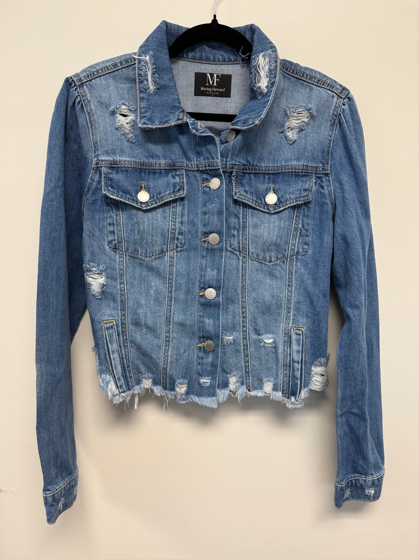 Jacket, Blue Denim Raw Hem, Butterfly