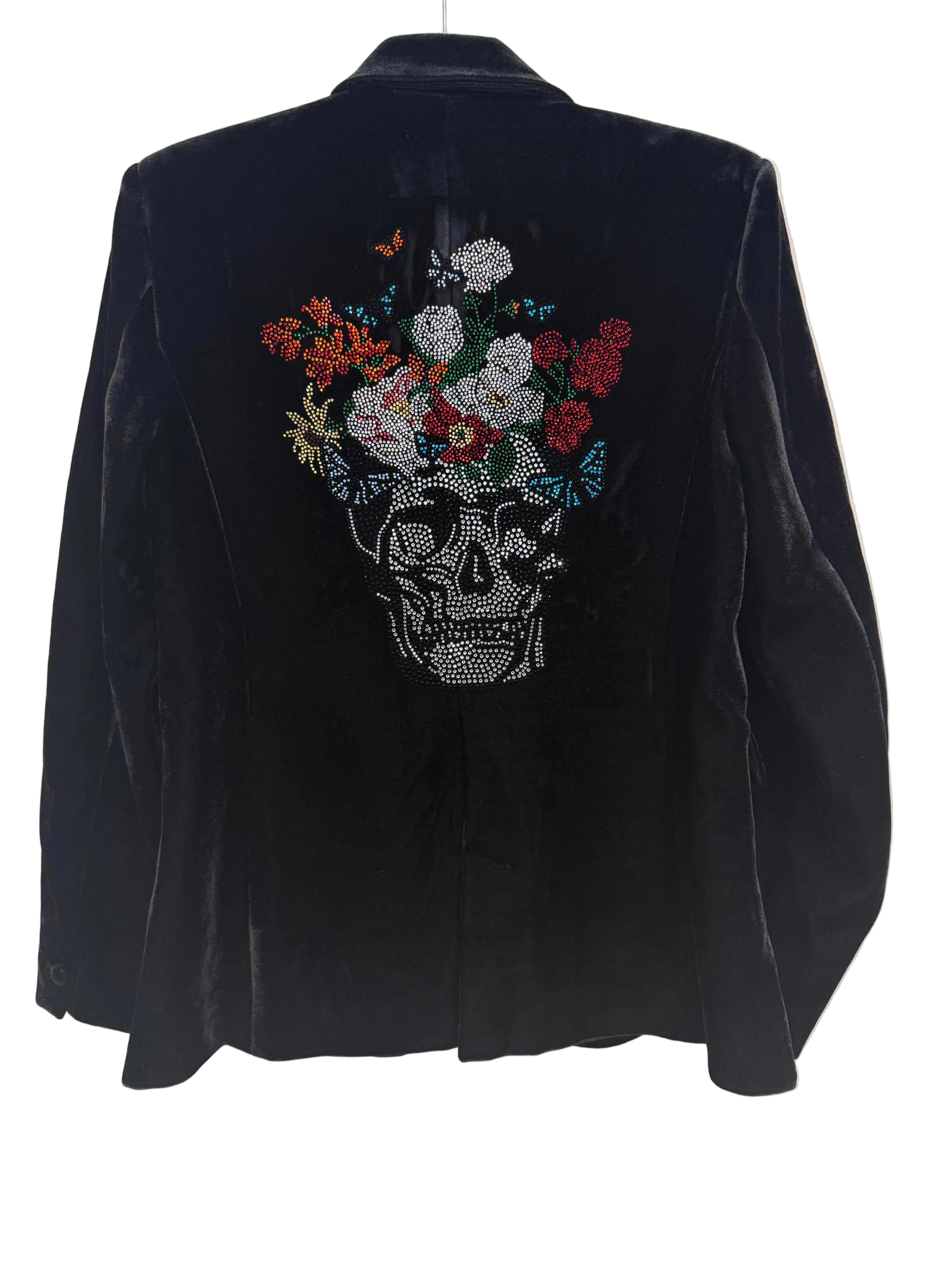Skull Flowers Black Velvet Blazer