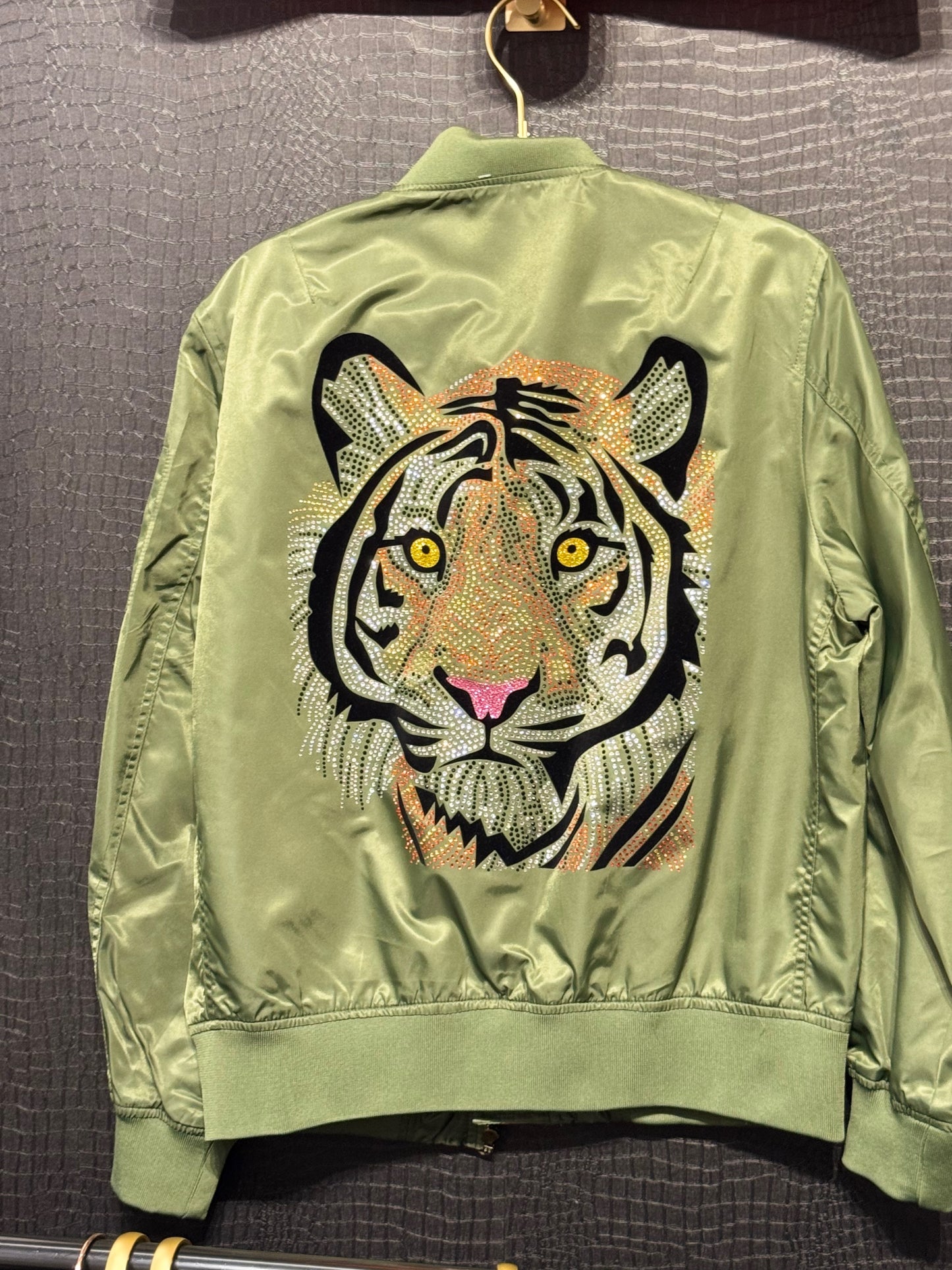 Jacket, Bomber Green, Crystal Tiger Face