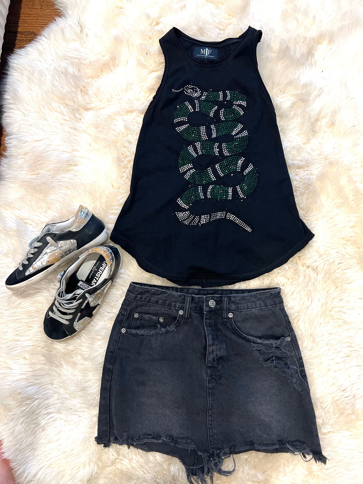 Black Racerback Tank with Crystal Snake