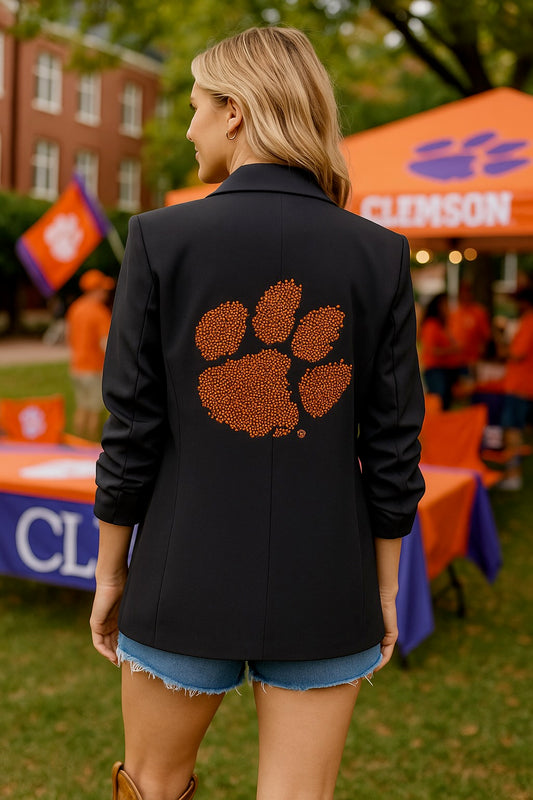 Licensed Game Day Blazer, Black Ruched, Clemson Orange Paw
