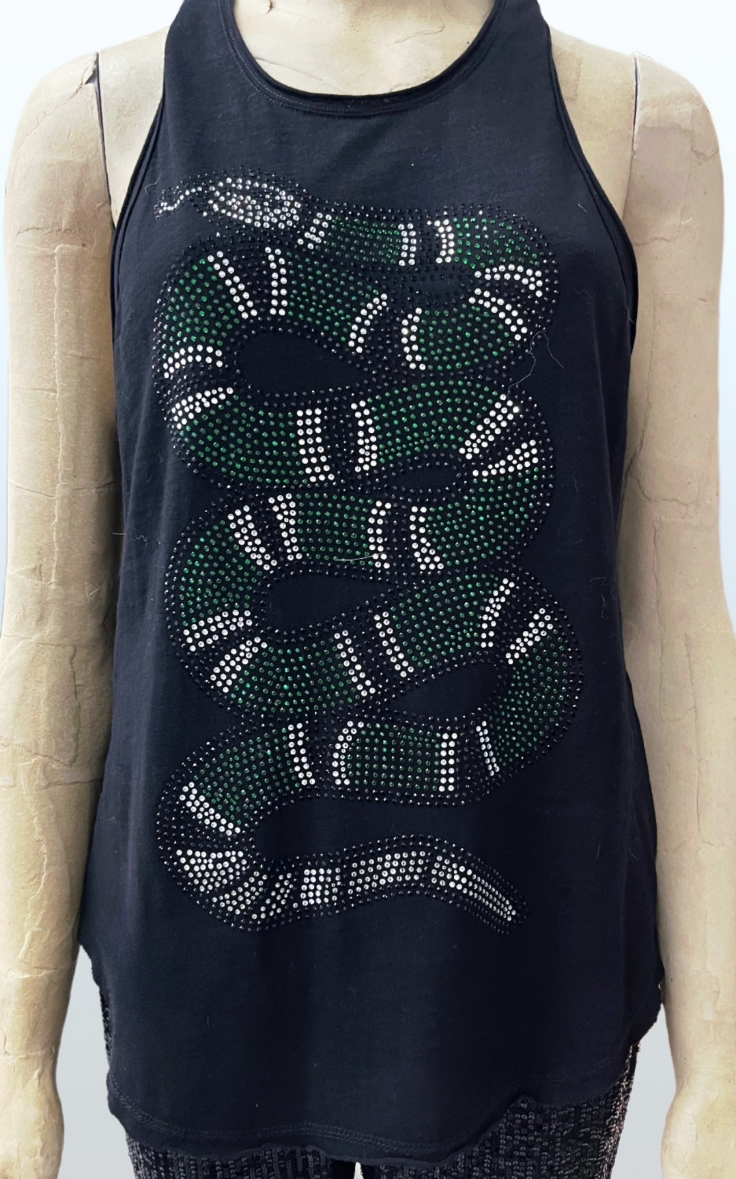 Black Racerback Tank with Crystal Snake