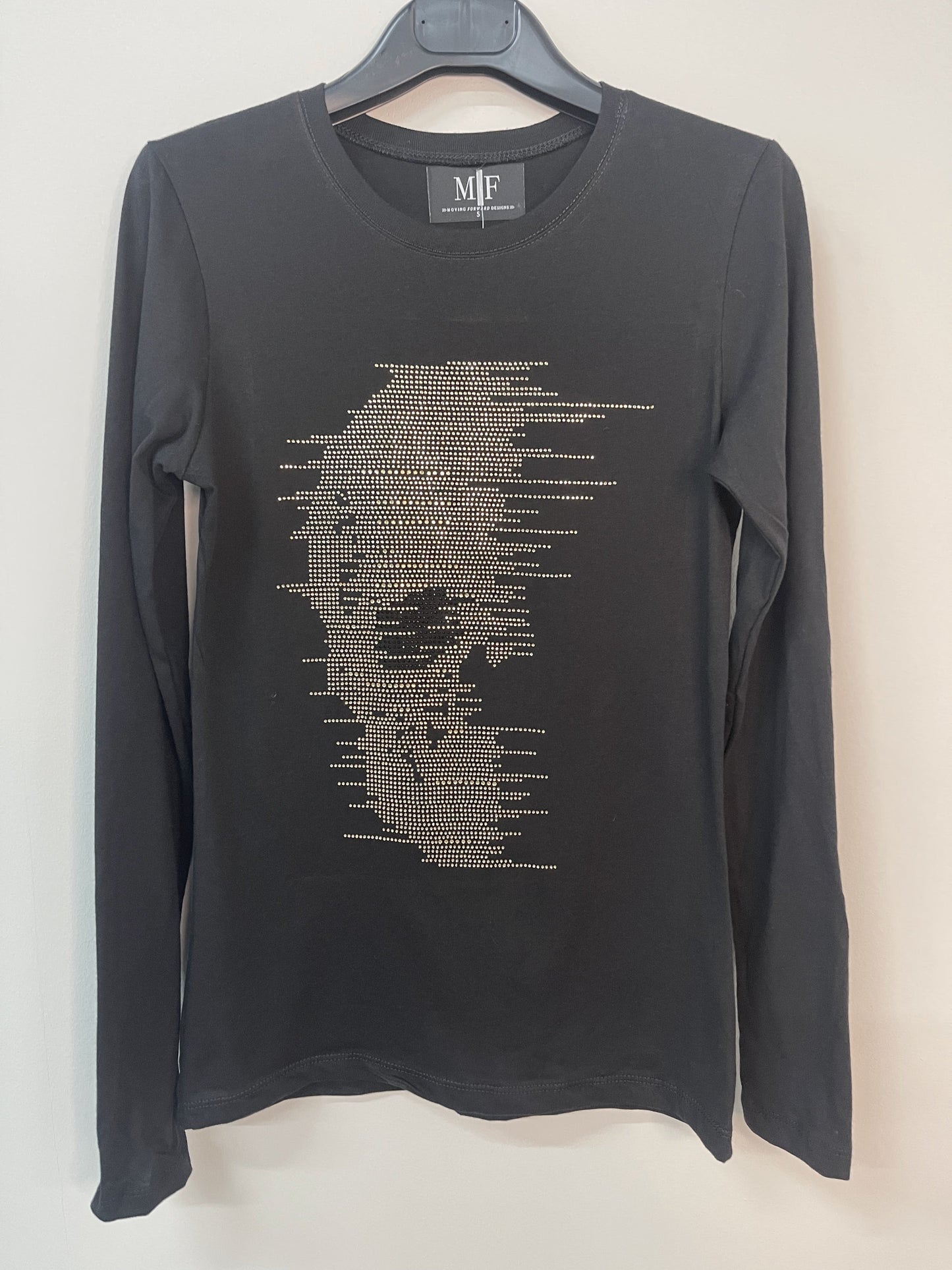 Black Long Sleeve T-Shirt, Silver Fading Skull