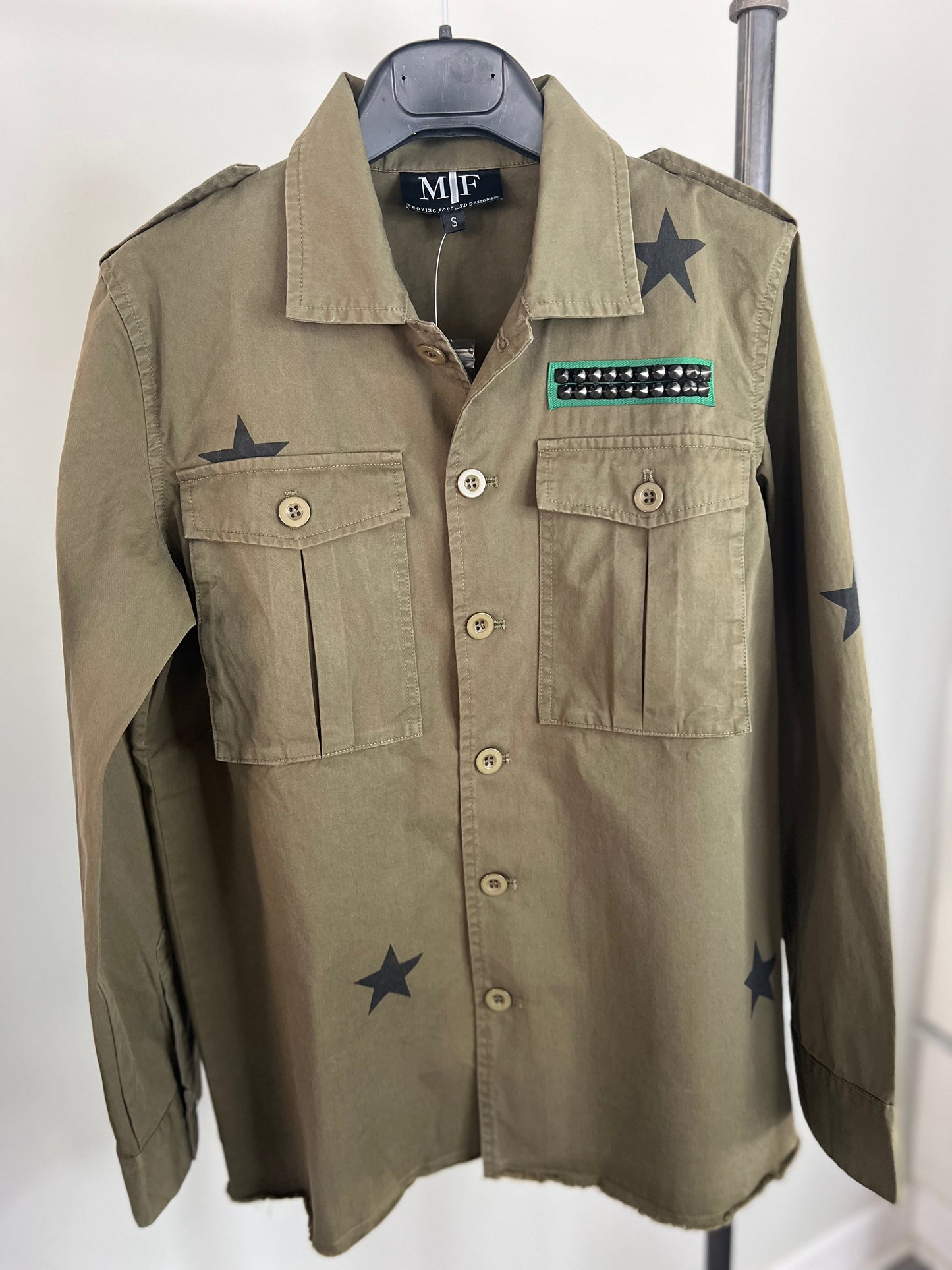Shacket, Army Green NOT Cropped, Gold Queen Bee