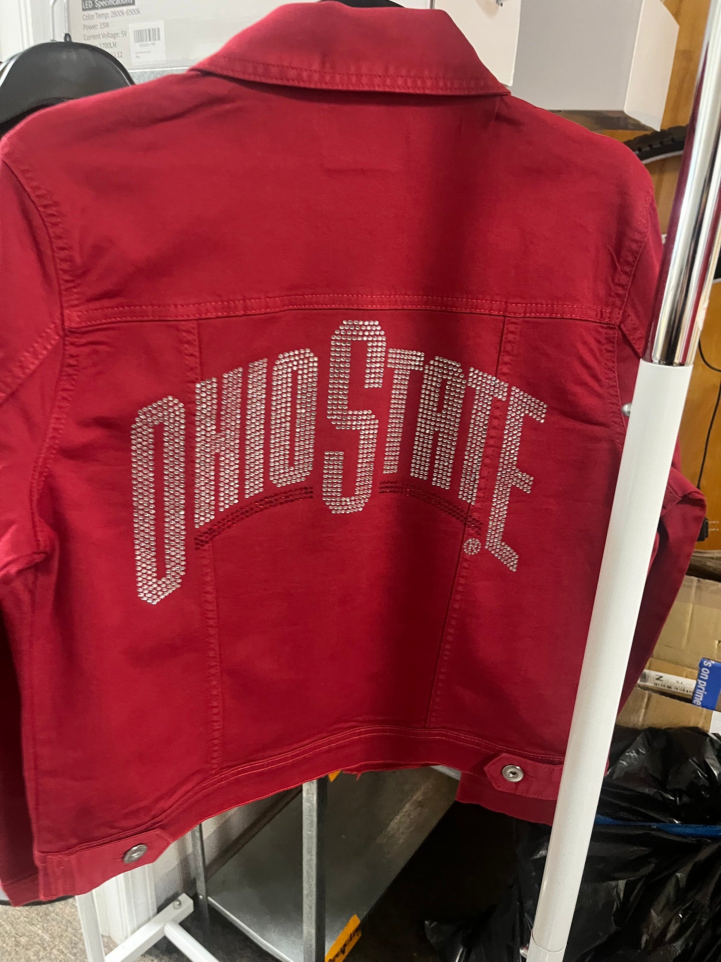 Licensed Game Day Jacket, Red Denim, Ohio State Curve White