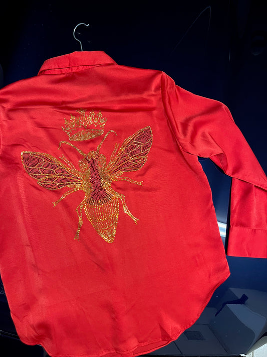 Red Silk Shirt, Gold Queen Bee on back