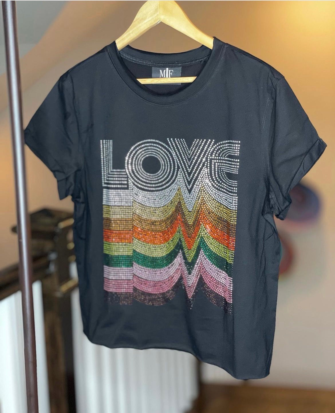 Black Raw Edge T-Shirt with Love Repeater