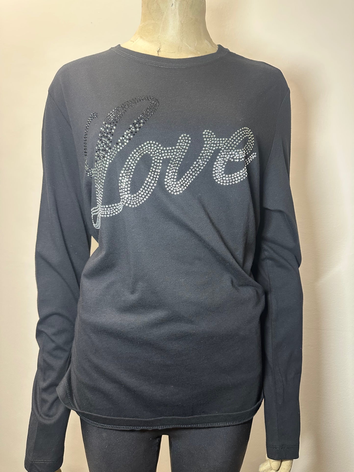 T-Shirt, Long Sleeve Black, Love Script