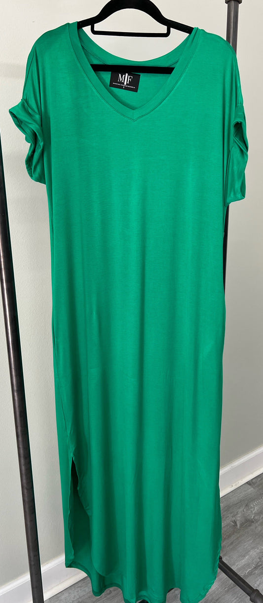 Dress, Maxi V-Neck, Green