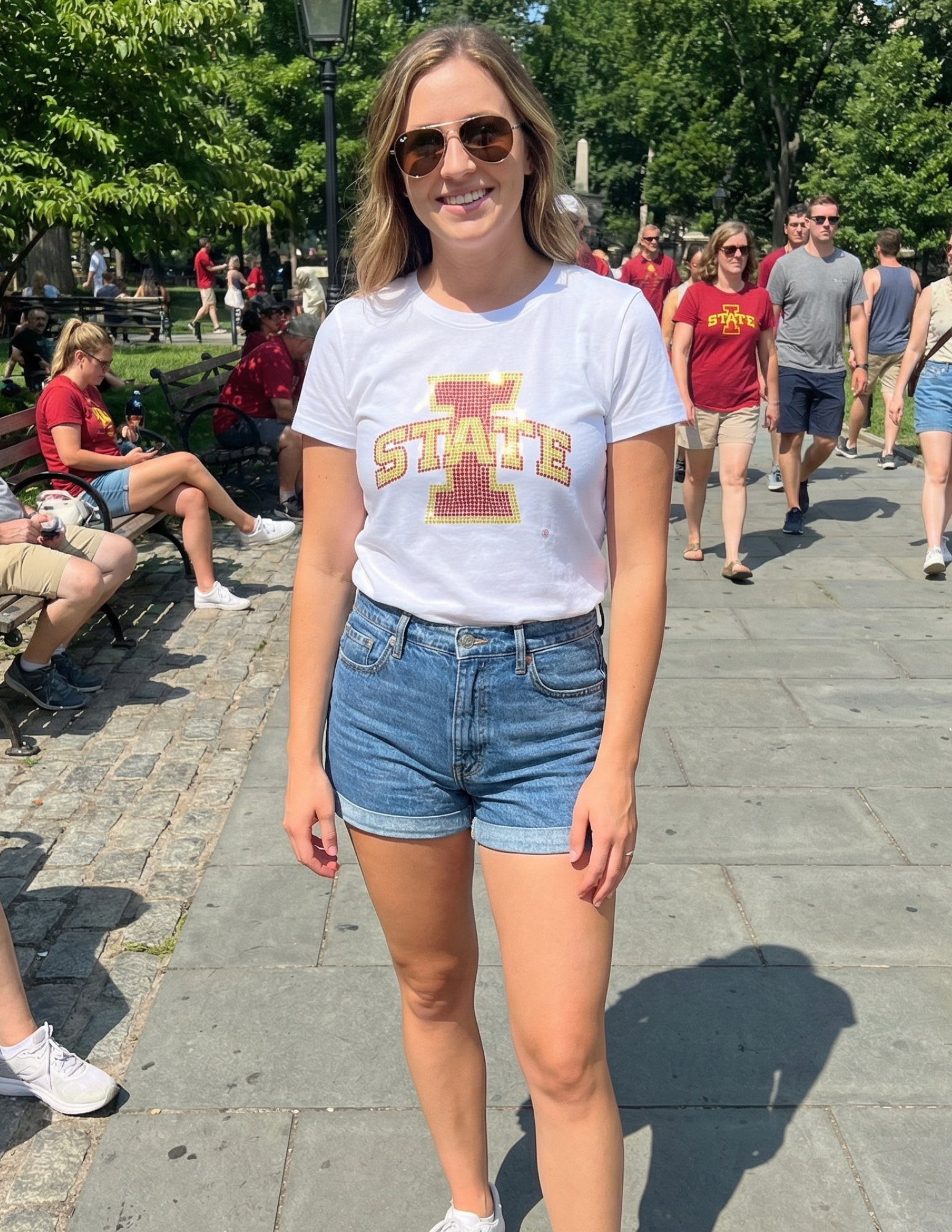 Iowa State Large I State White Crewneck Short Sleeve T-Shirt