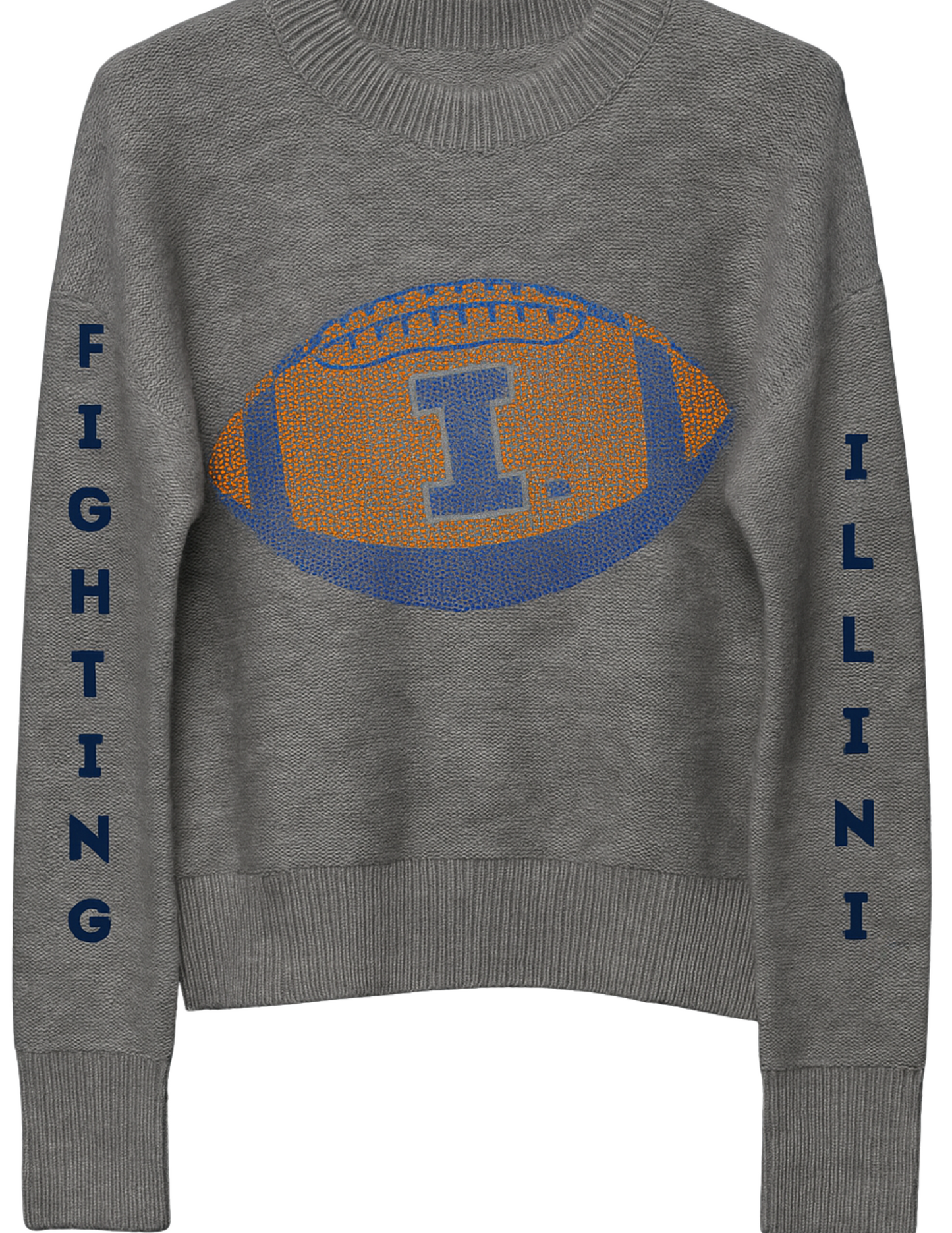 Licensed Game Day Sweater, Crewneck Gray, Univ of Illinois Fighting Illini Football