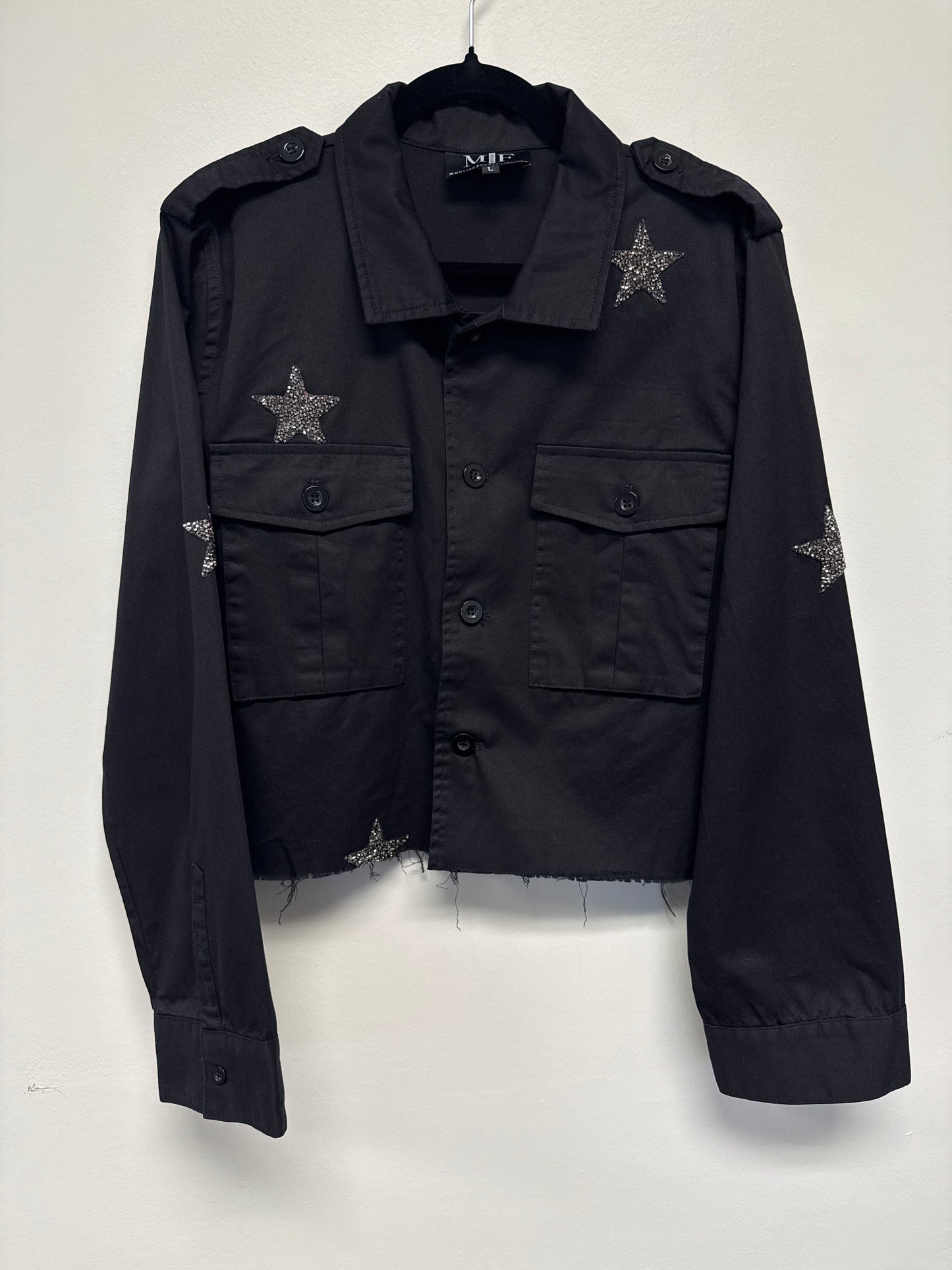 Shacket, Army Black Cropped, Gunmetal Queen Bee & Stars