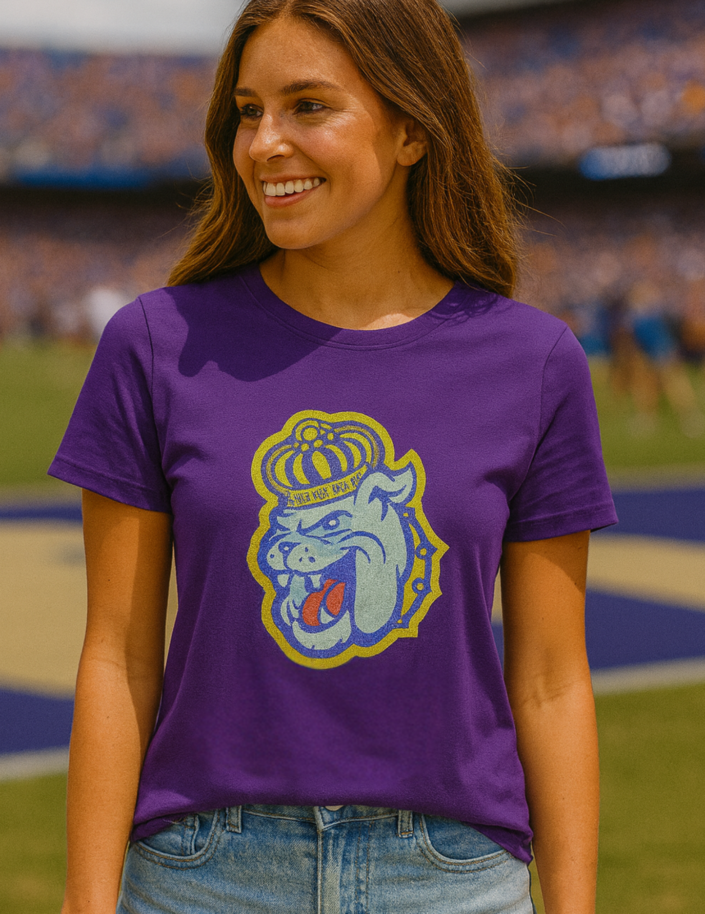 Licensed Game Day T-Shirt, Crewneck Purple, JMU Multi Bulldog