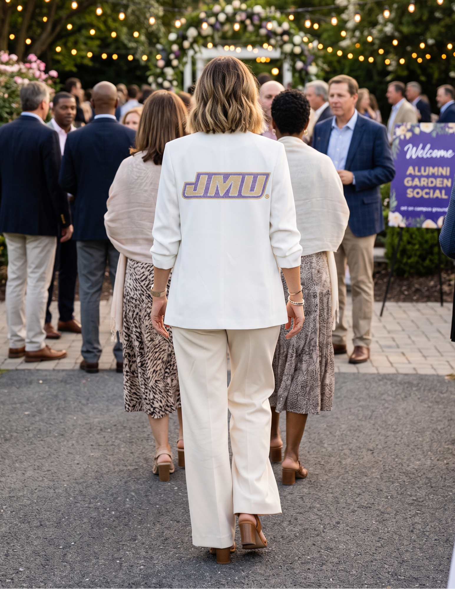 James Madison Logo White Ruched Sleeve Blazer