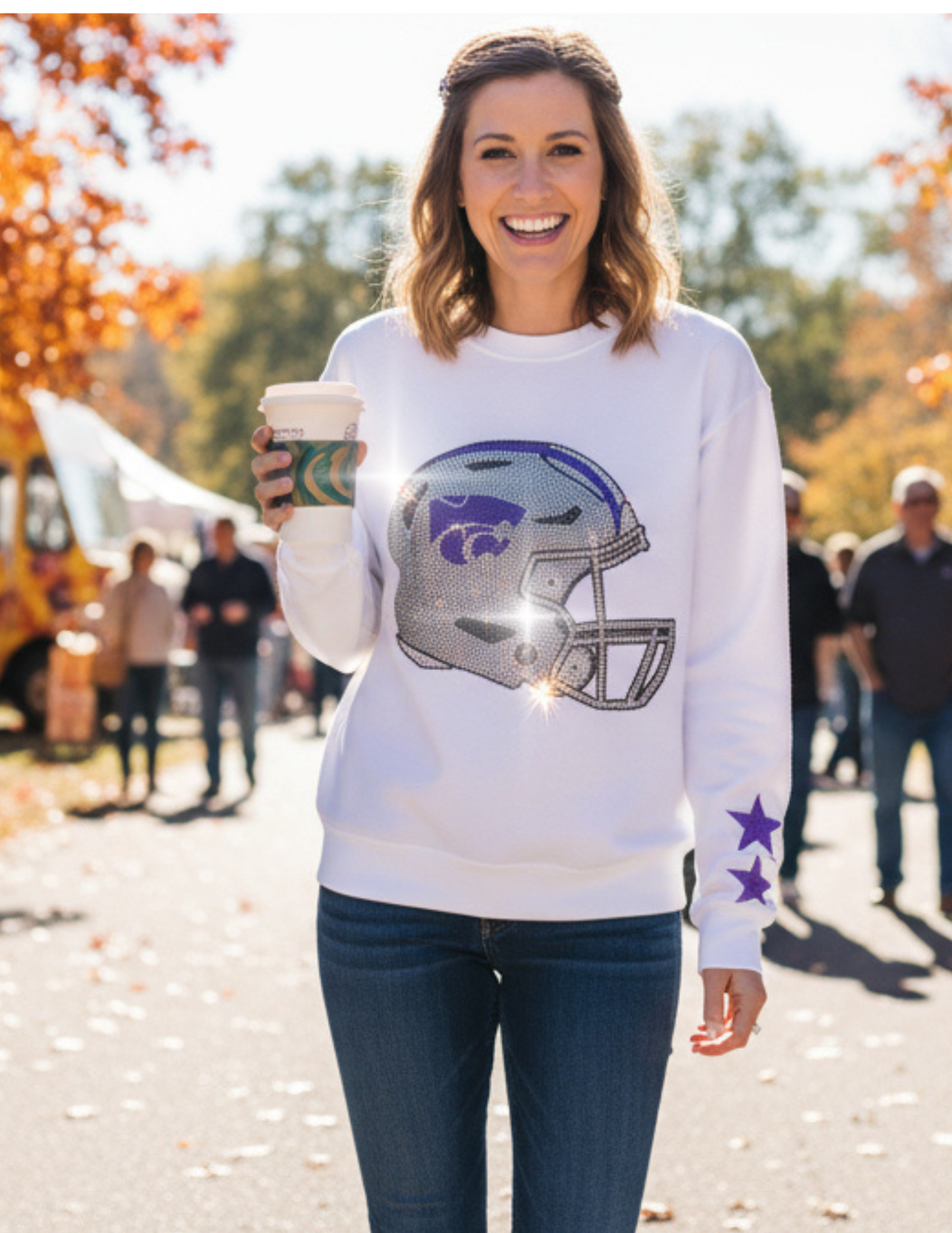 Kansas State Wildcats Helmet & Stars White Sweatshirt