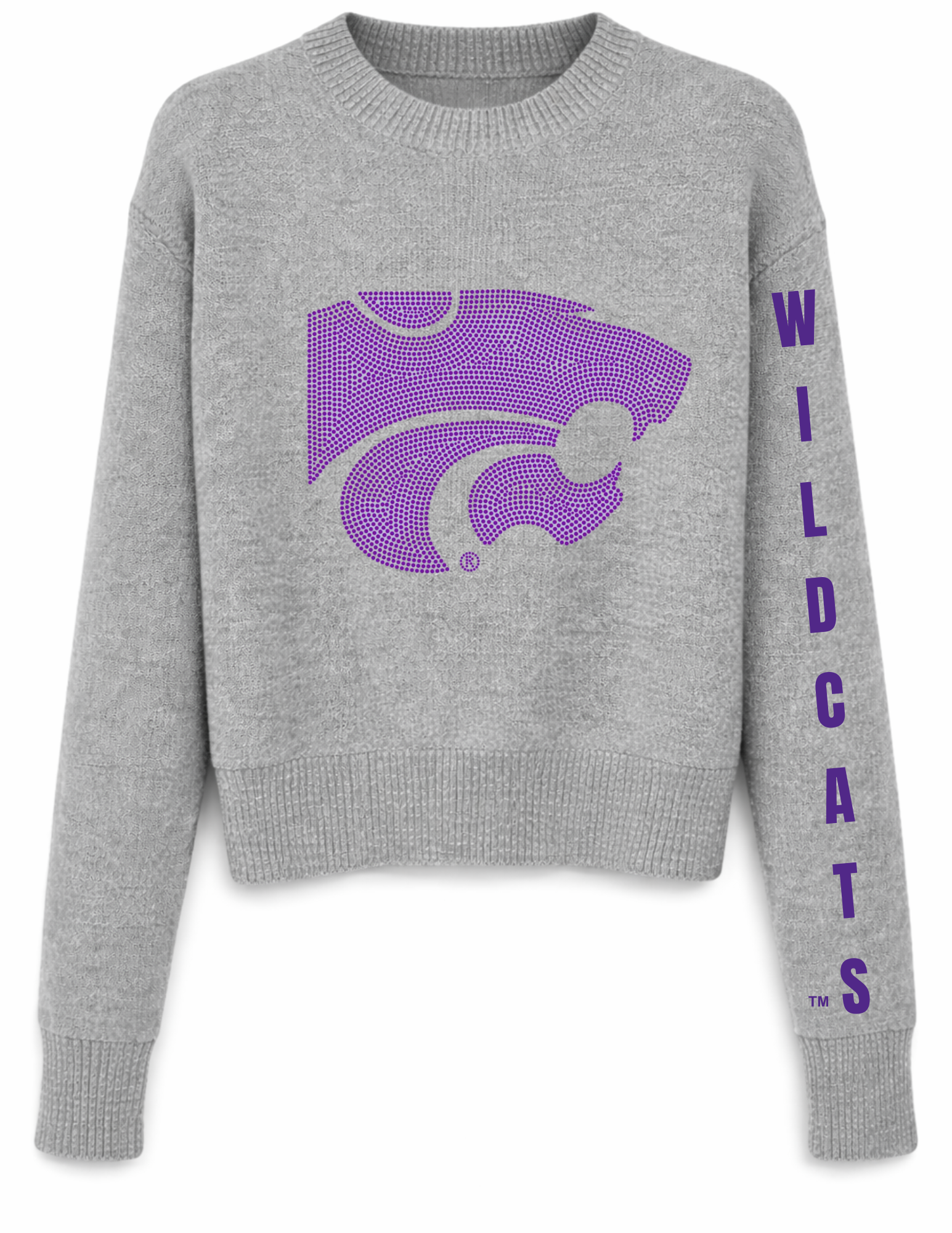 Kansas State Powercat & Wildcats Script Gray Crewneck Sweater