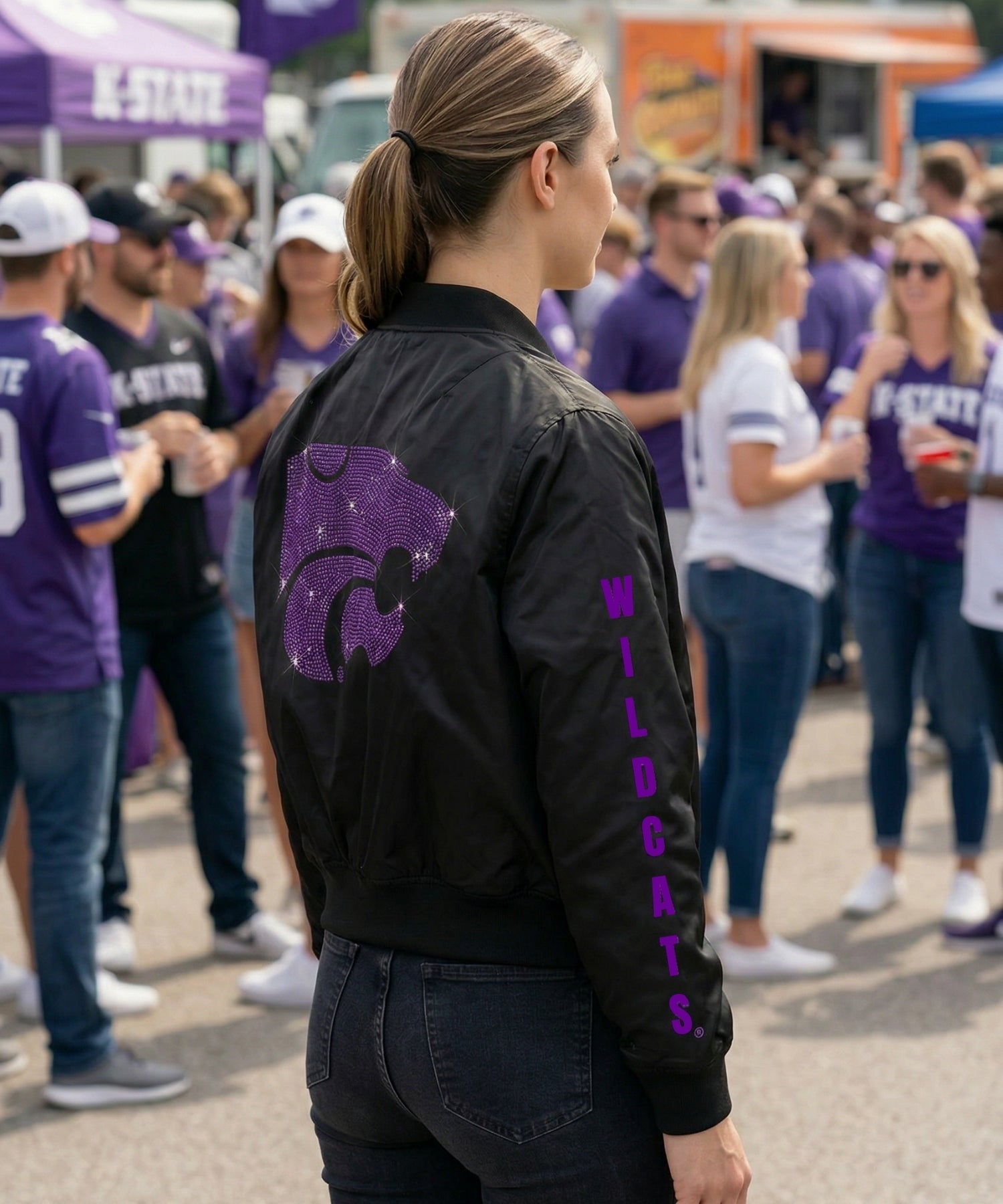 Kansas State Script & Wildcat Mascot Black Bomber Jacket