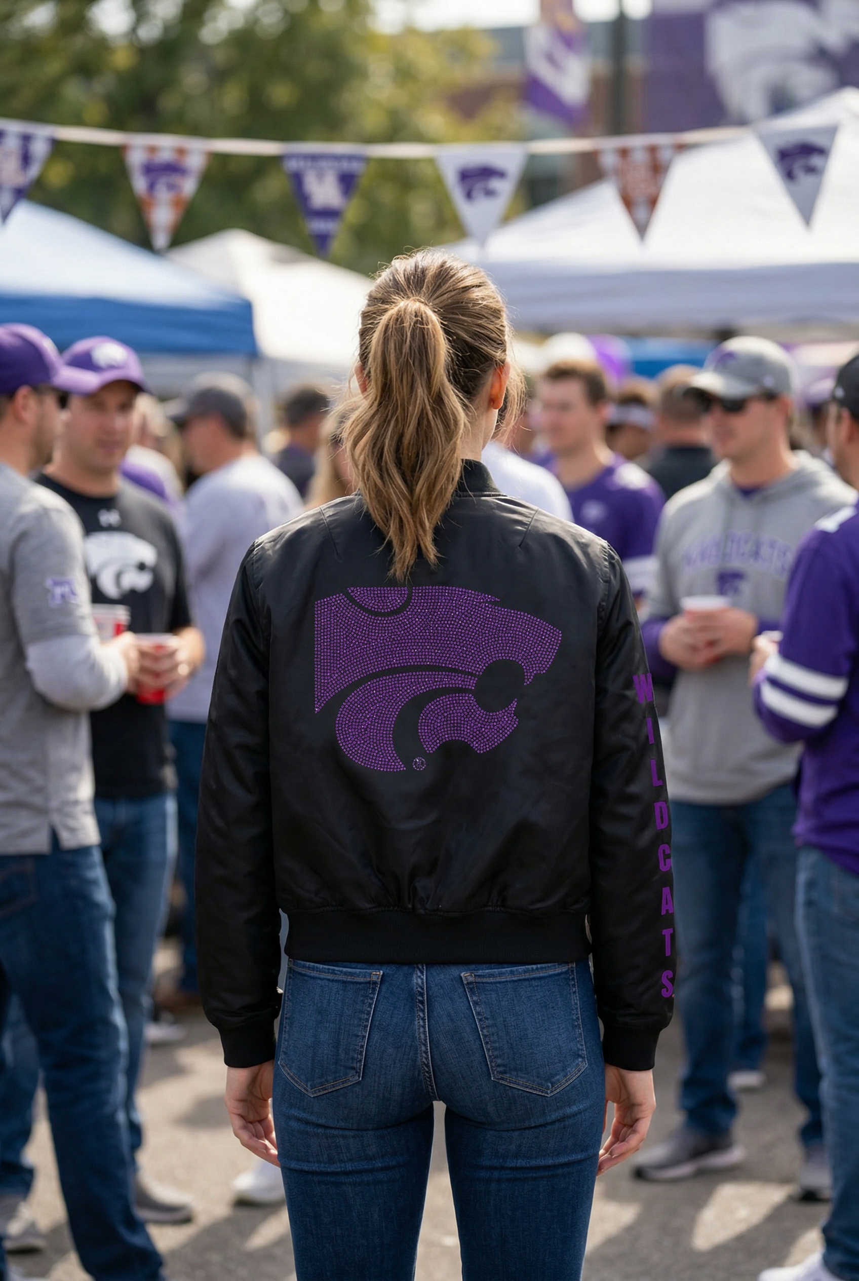 Kansas State Script & Wildcat Mascot Black Bomber Jacket