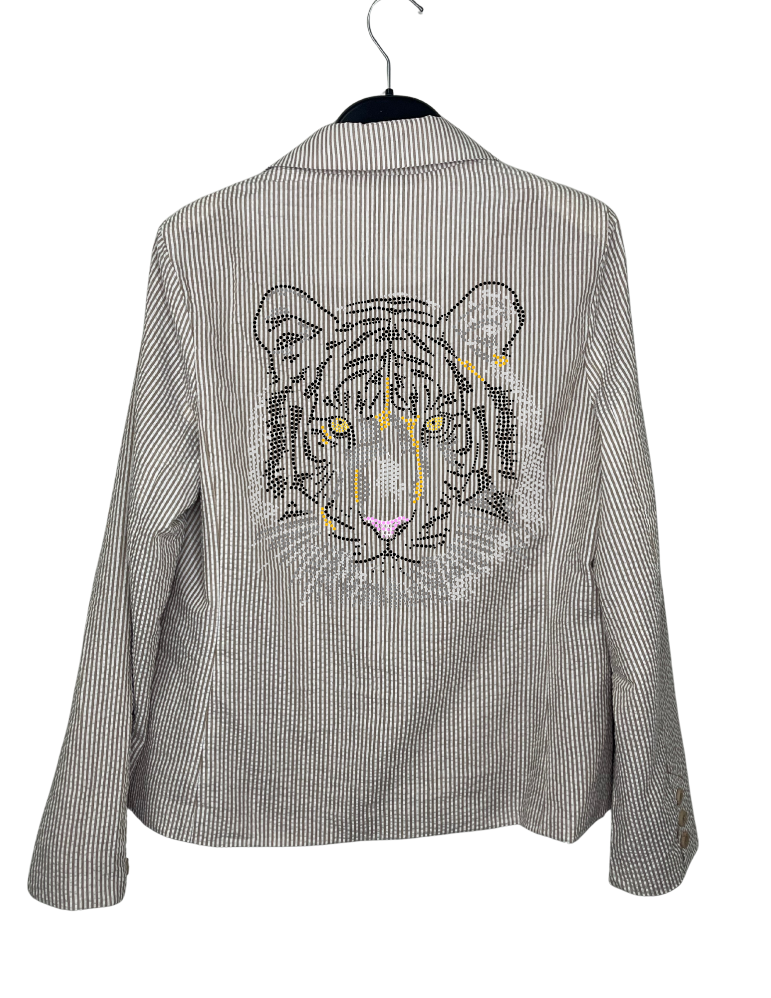 Silver Tiger on Tan Seersucker Blazer