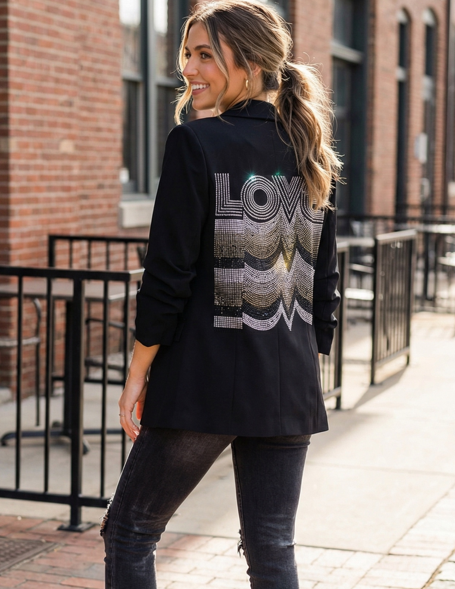 Gunmetal Love Repeater Black Ruched Sleeve Blazer