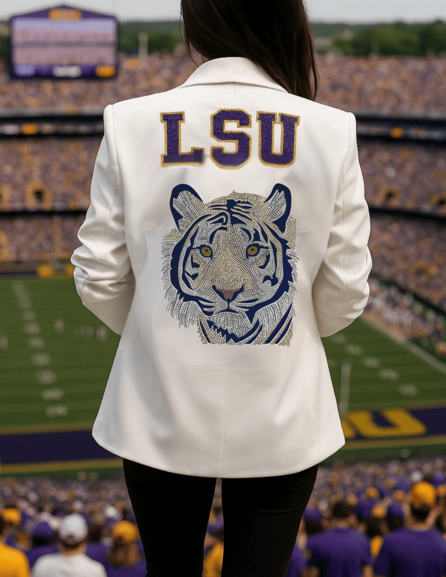 Licensed Game Day Blazer, Ruched White, Block LSU Tiger