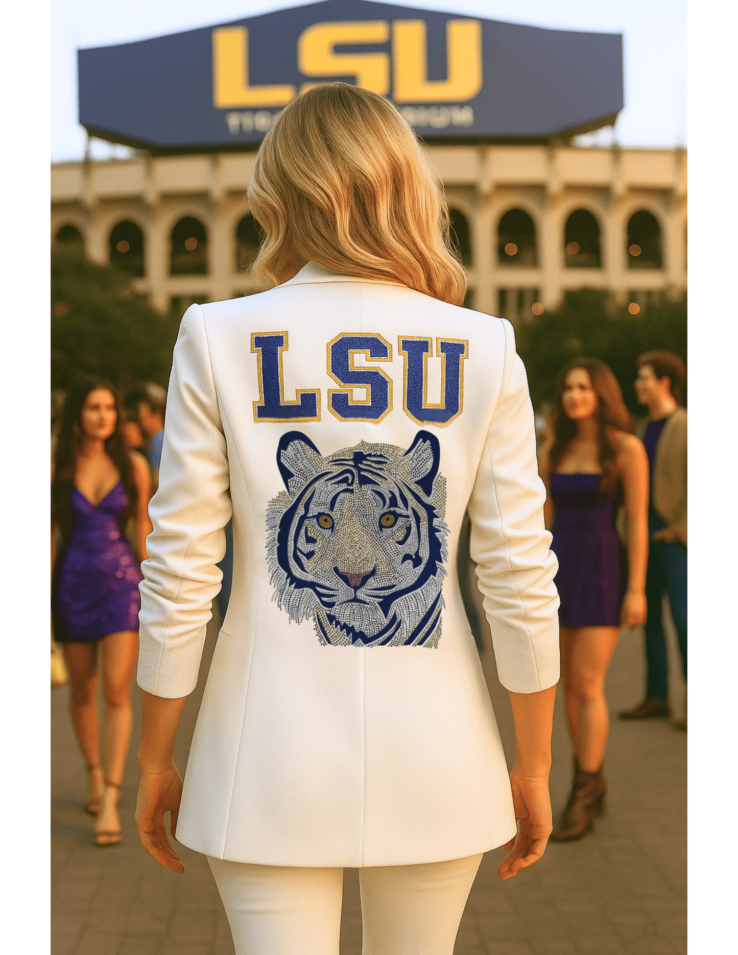Licensed Game Day Blazer, Ruched White, Block LSU Tiger