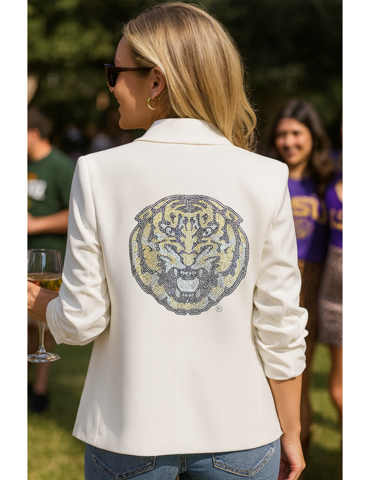 Licensed Game Day Blazer, Ruched White, LSU Tiger