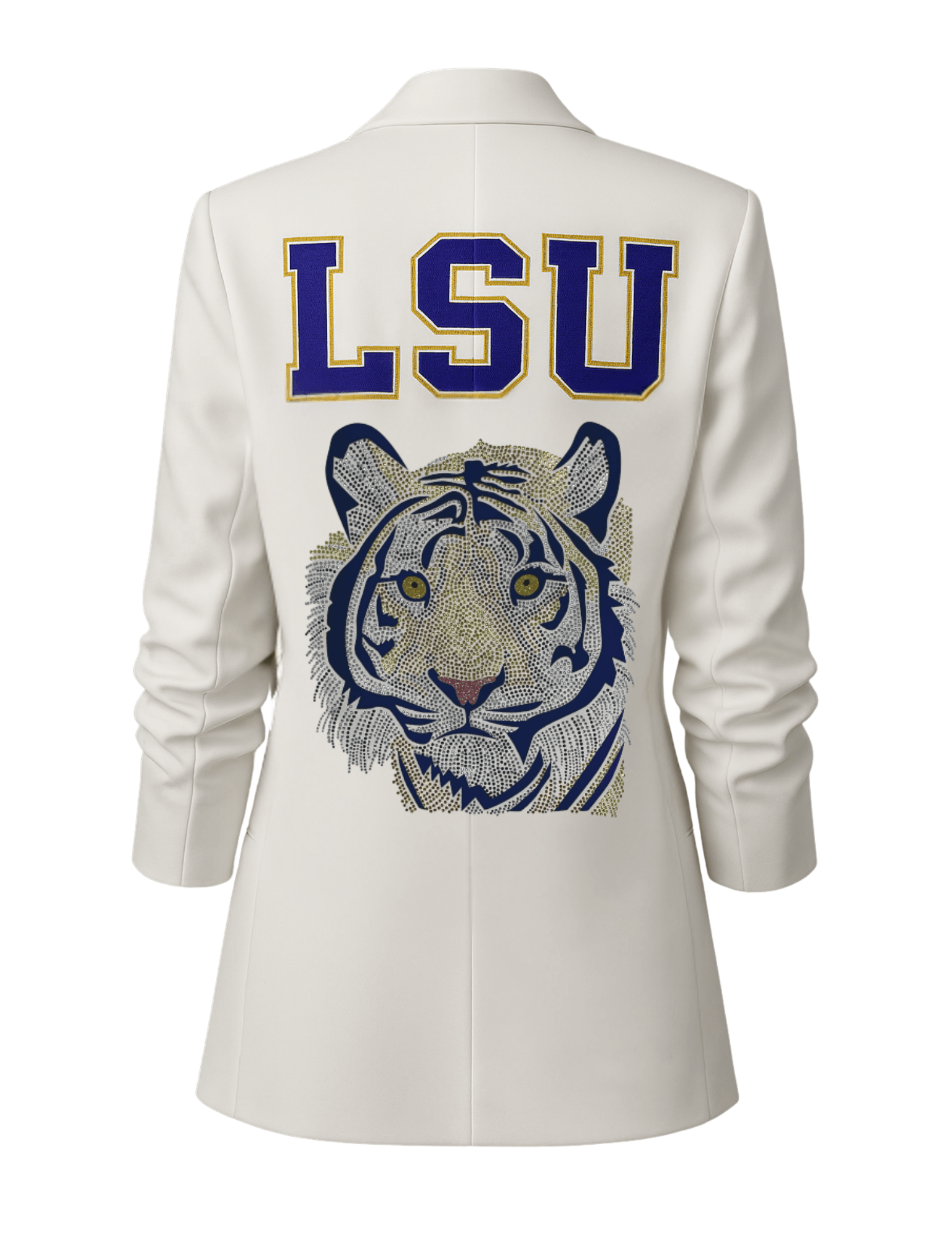 LSU Block Tiger White Ruched Sleeve Blazer