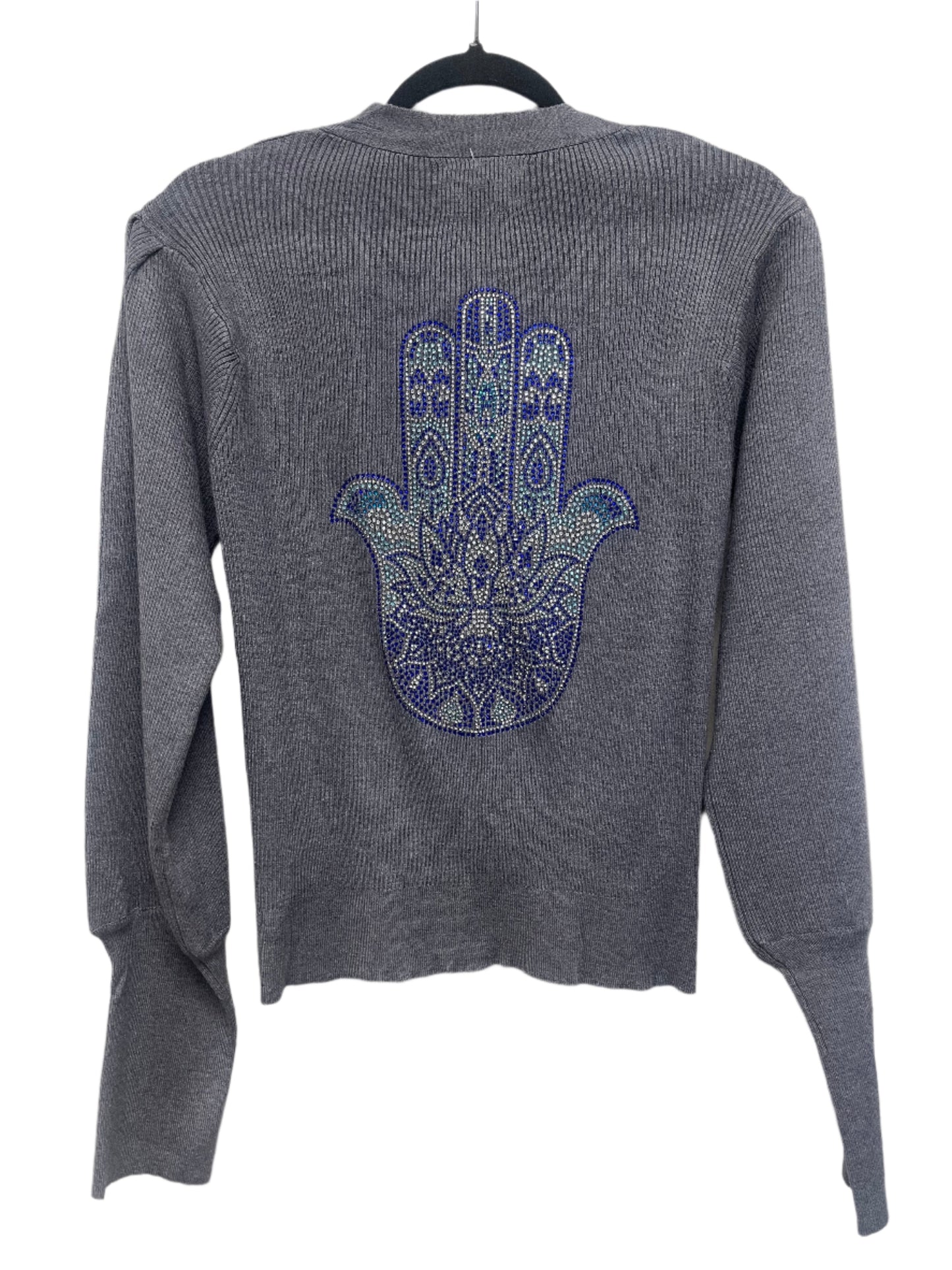 Gray Cardigan w/ Blue Hamsa