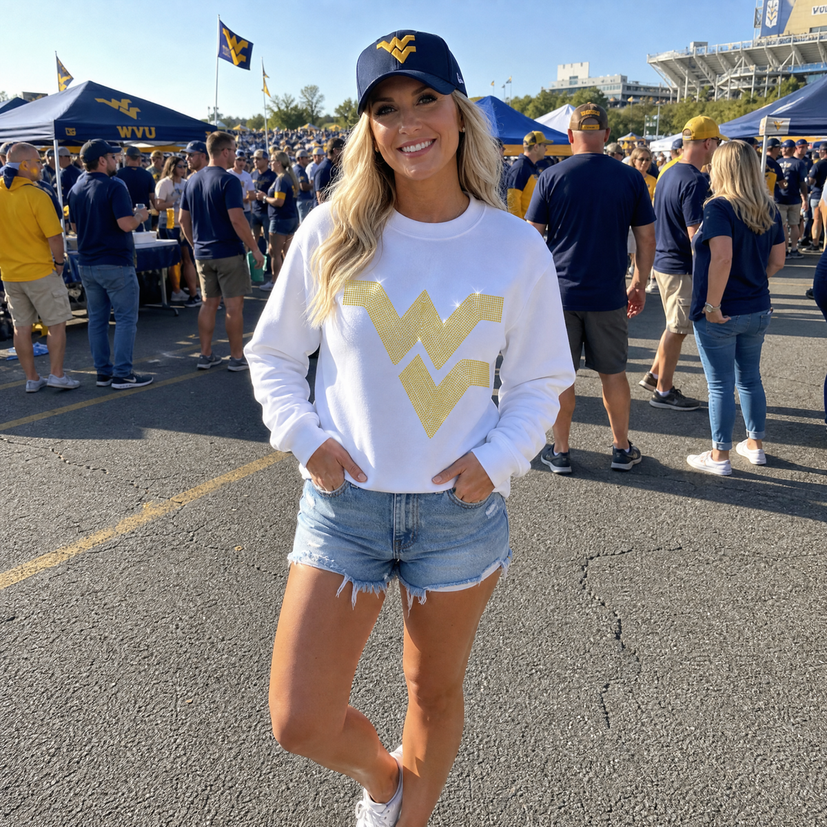 West Virginia Gold WVU White Crewneck Sweatshirt